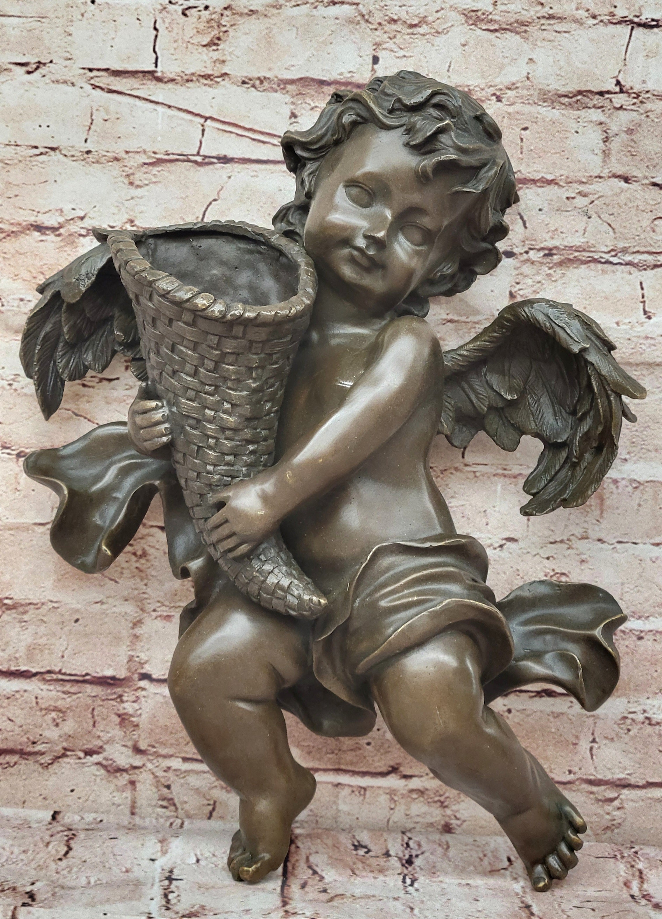 Vintage Baby Boy Angel Putti Bronze Statue Home Decor Gift