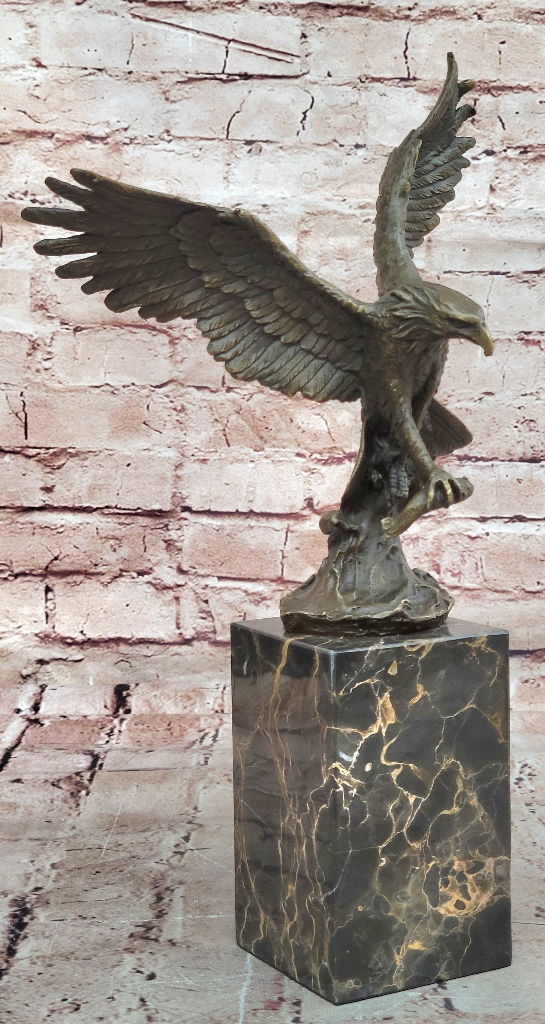 Flying Fishing Bald Eagle Military Art American Patriotic Bronze Marble Statue