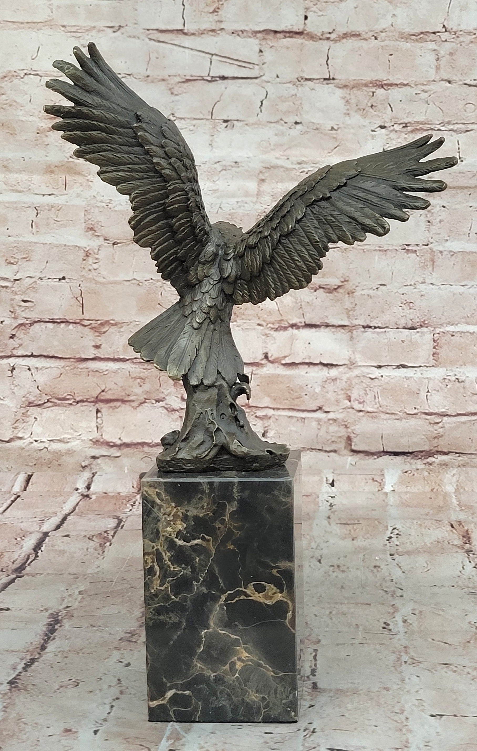 Flying Fishing Bald Eagle Military Art American Patriotic Bronze Marble Statue