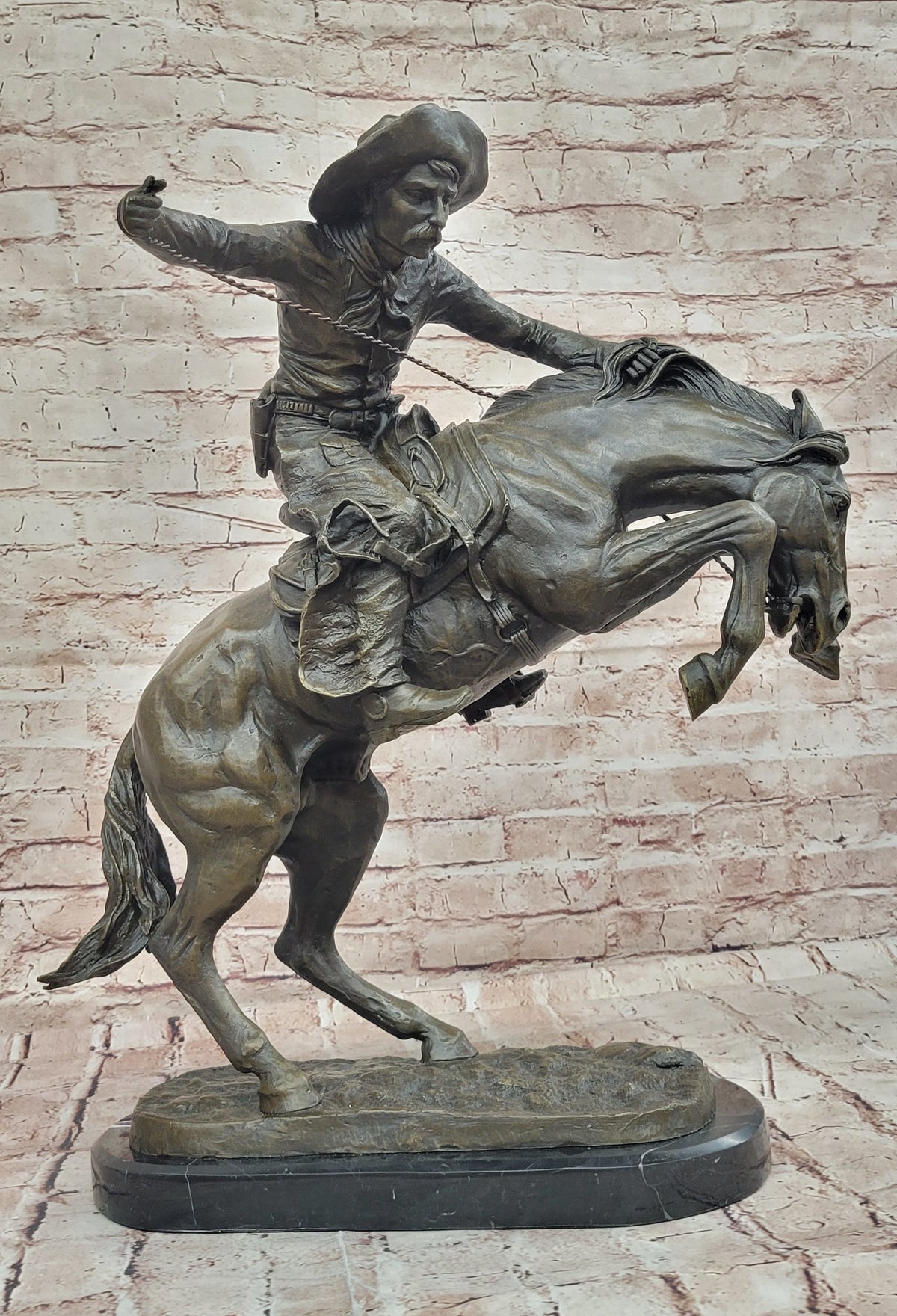 Bronco Buster Remington Western Cowboy Horse Rodeo Rider Bronze Marble Statue