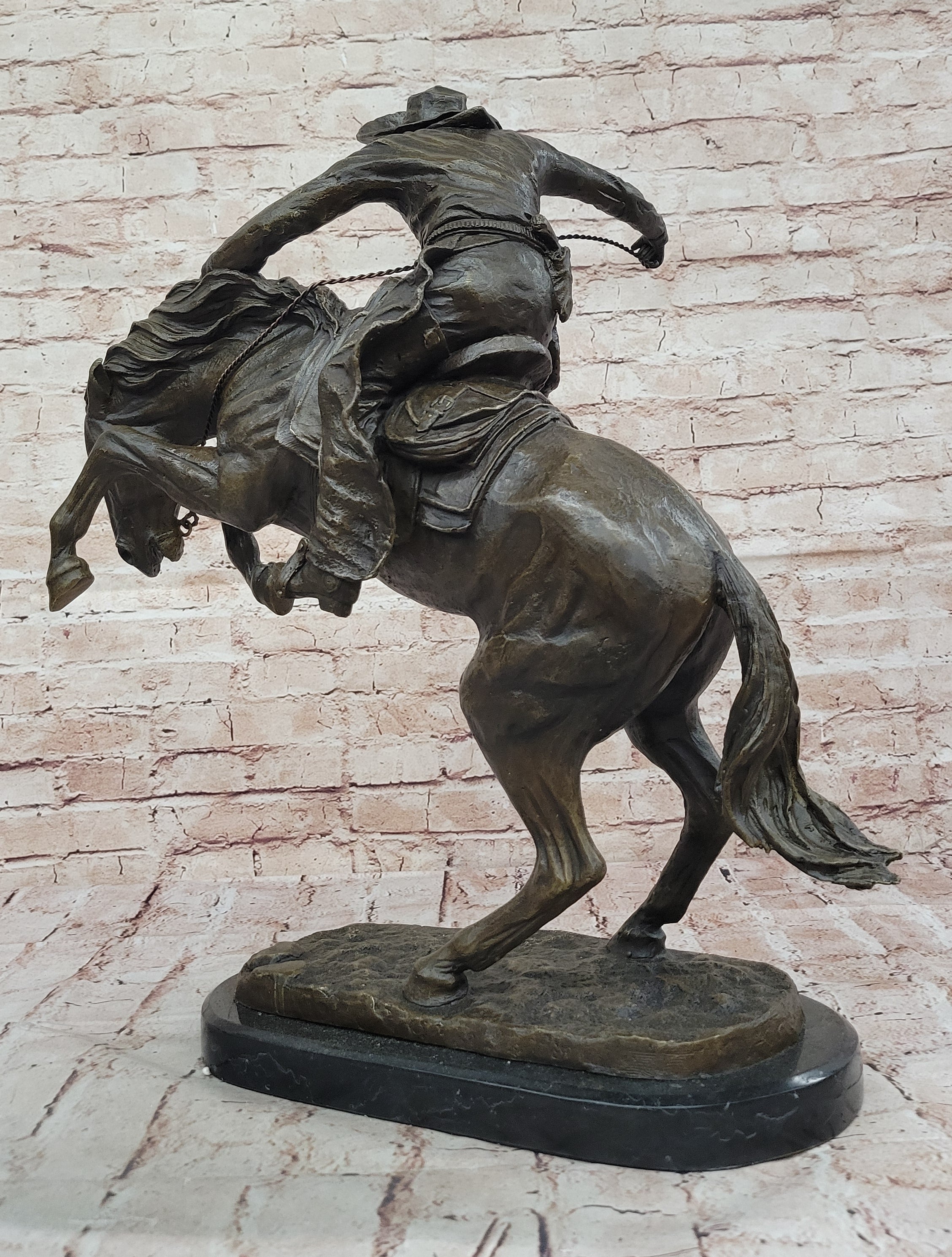 Bronco Buster Remington Western Cowboy Horse Rodeo Rider Bronze Marble Statue