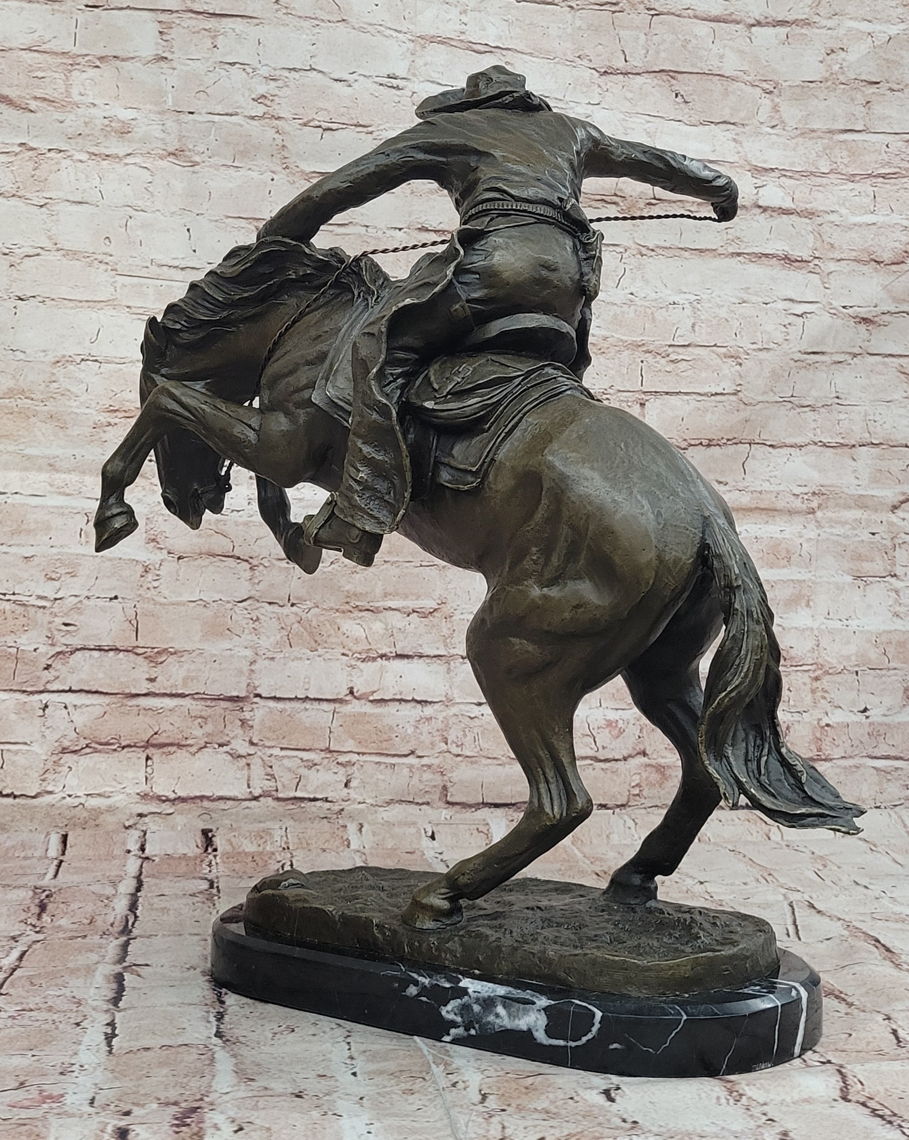 Bronco Buster Remington Western Cowboy Horse Rodeo Rider Bronze Marble Statue