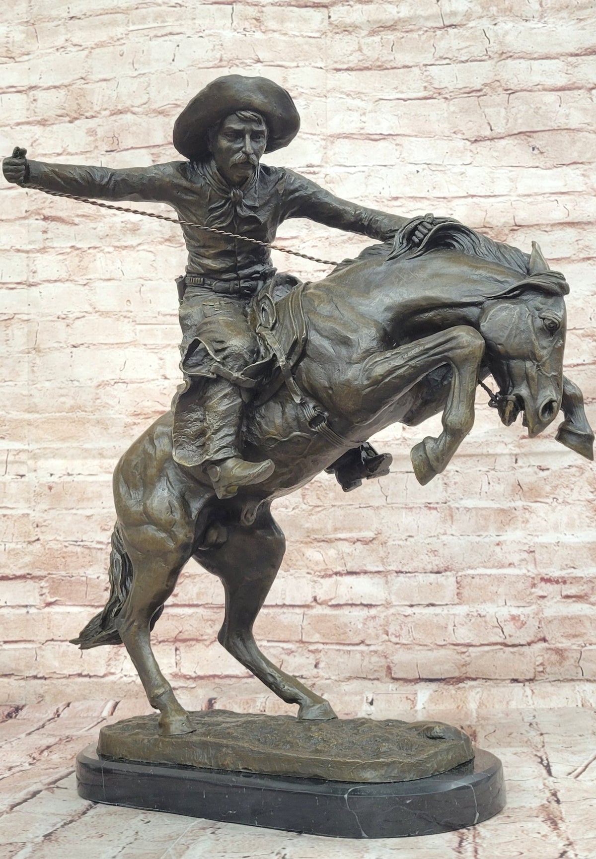 Bronco Buster Remington Western Cowboy Horse Rodeo Rider Bronze Marble Statue