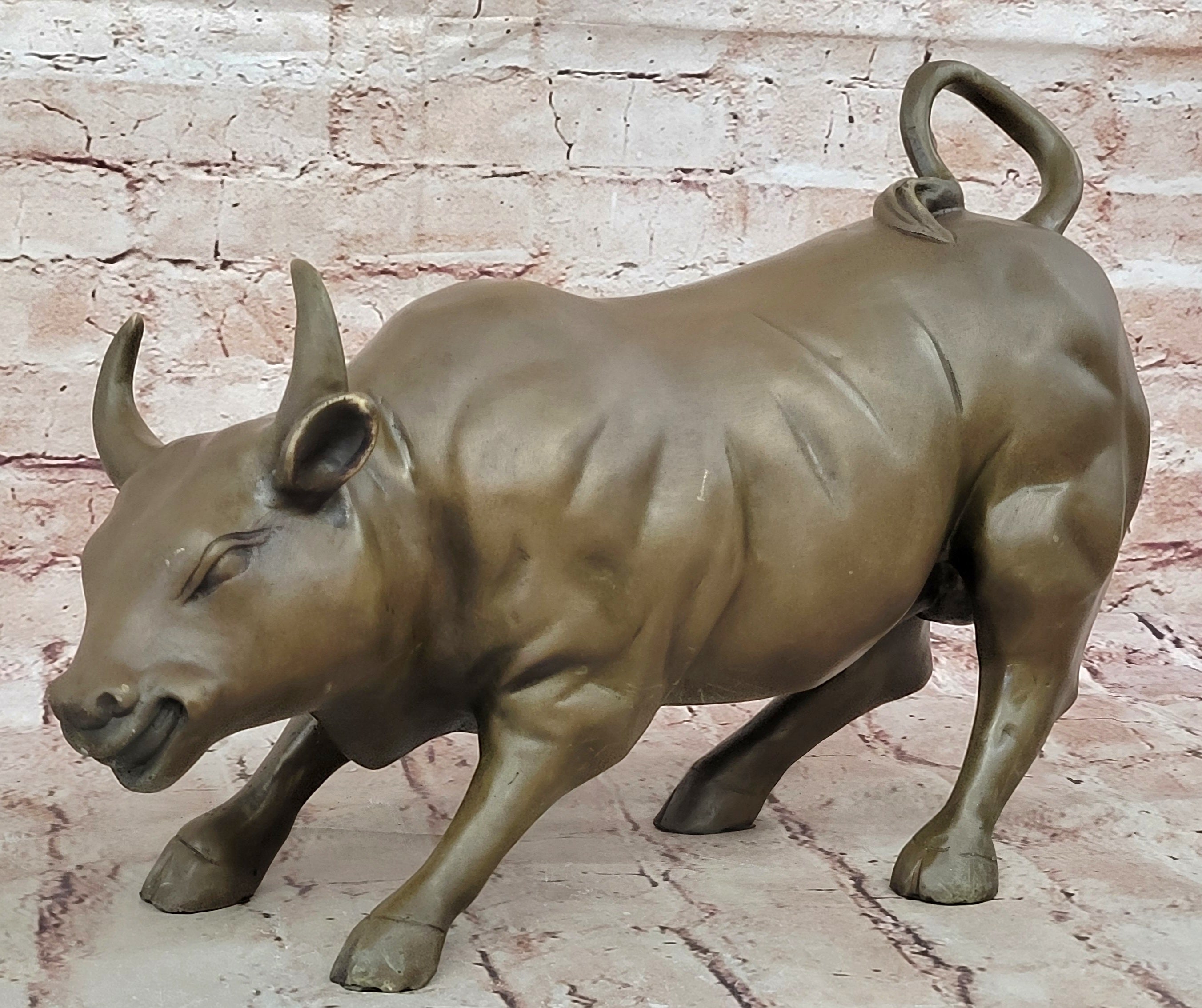 Large Magnificent Stock Market Bull Toro Bronze Sculpture Marble Base Statue Art