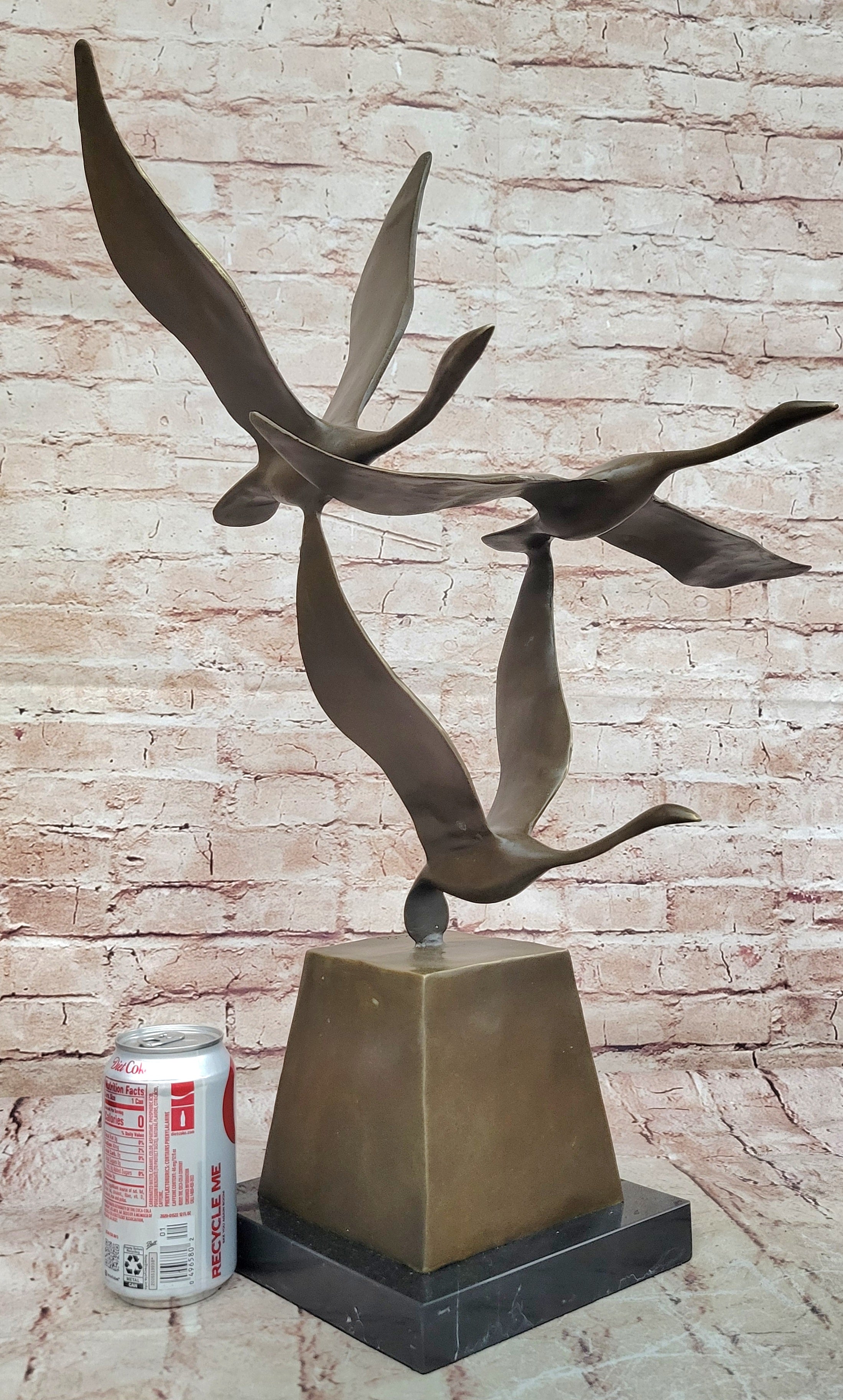 23" Art Deco Sculpture 3 Wild Large Duck Poultry Fly Bird Bronze Statue