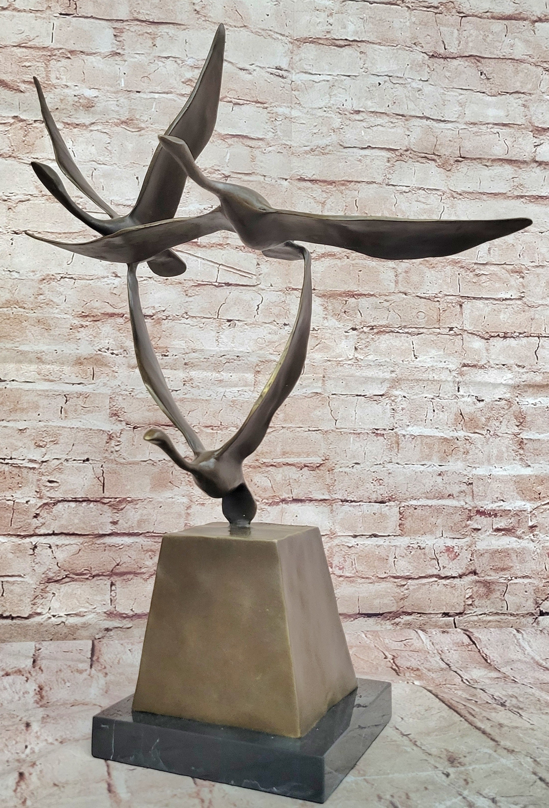 23" Art Deco Sculpture 3 Wild Large Duck Poultry Fly Bird Bronze Statue