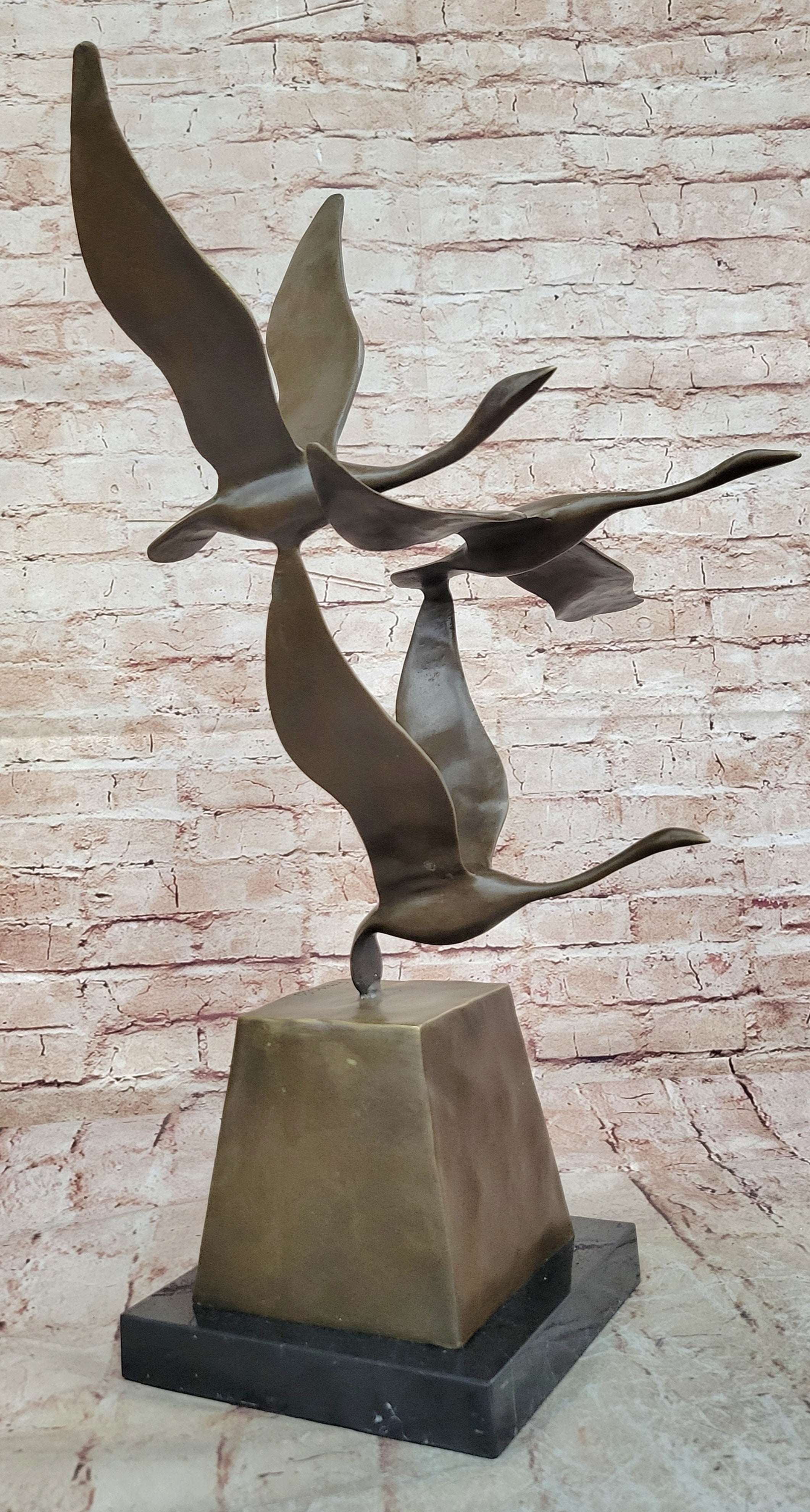 23" Art Deco Sculpture 3 Wild Large Duck Poultry Fly Bird Bronze Statue
