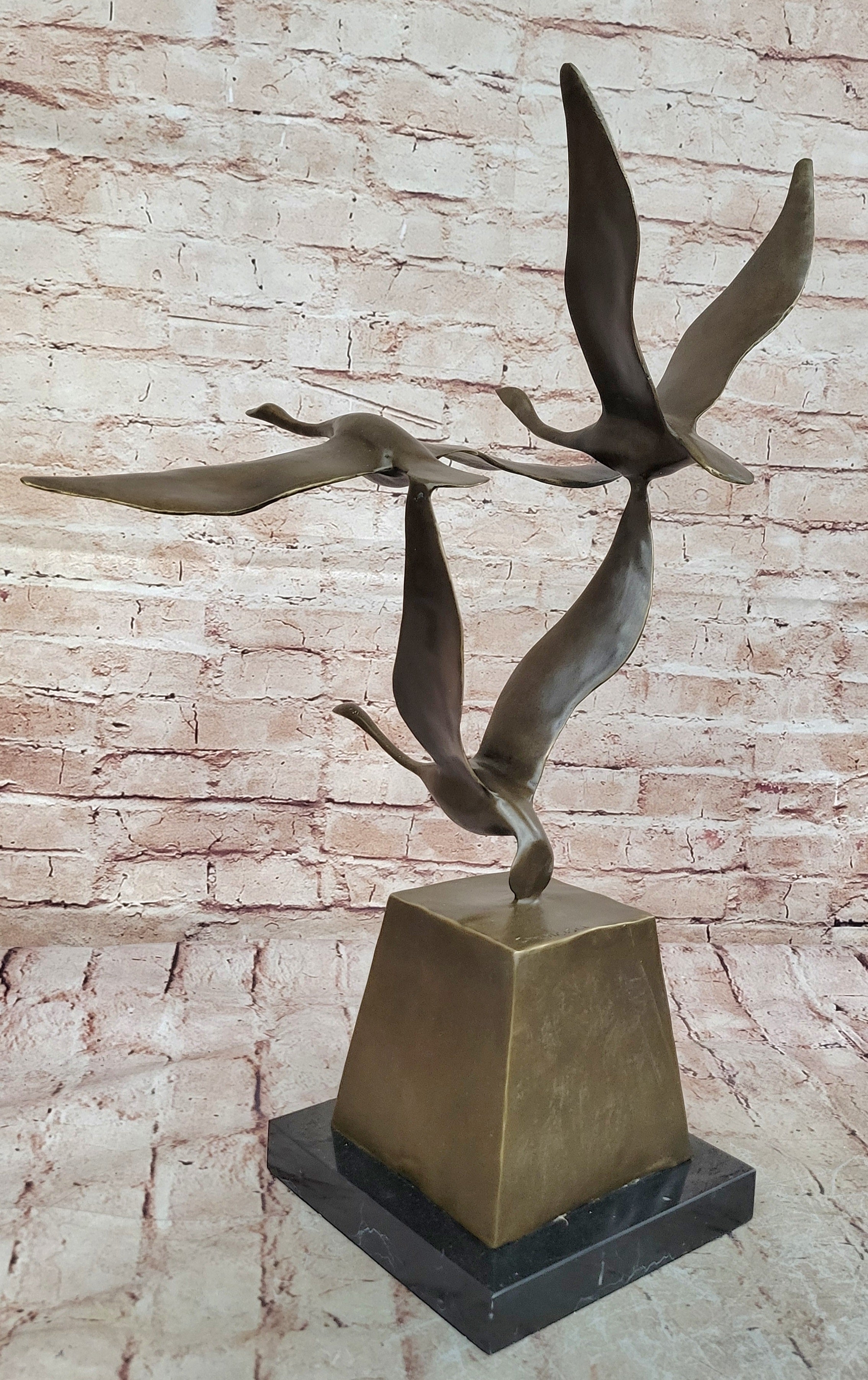 23" Art Deco Sculpture 3 Wild Large Duck Poultry Fly Bird Bronze Statue