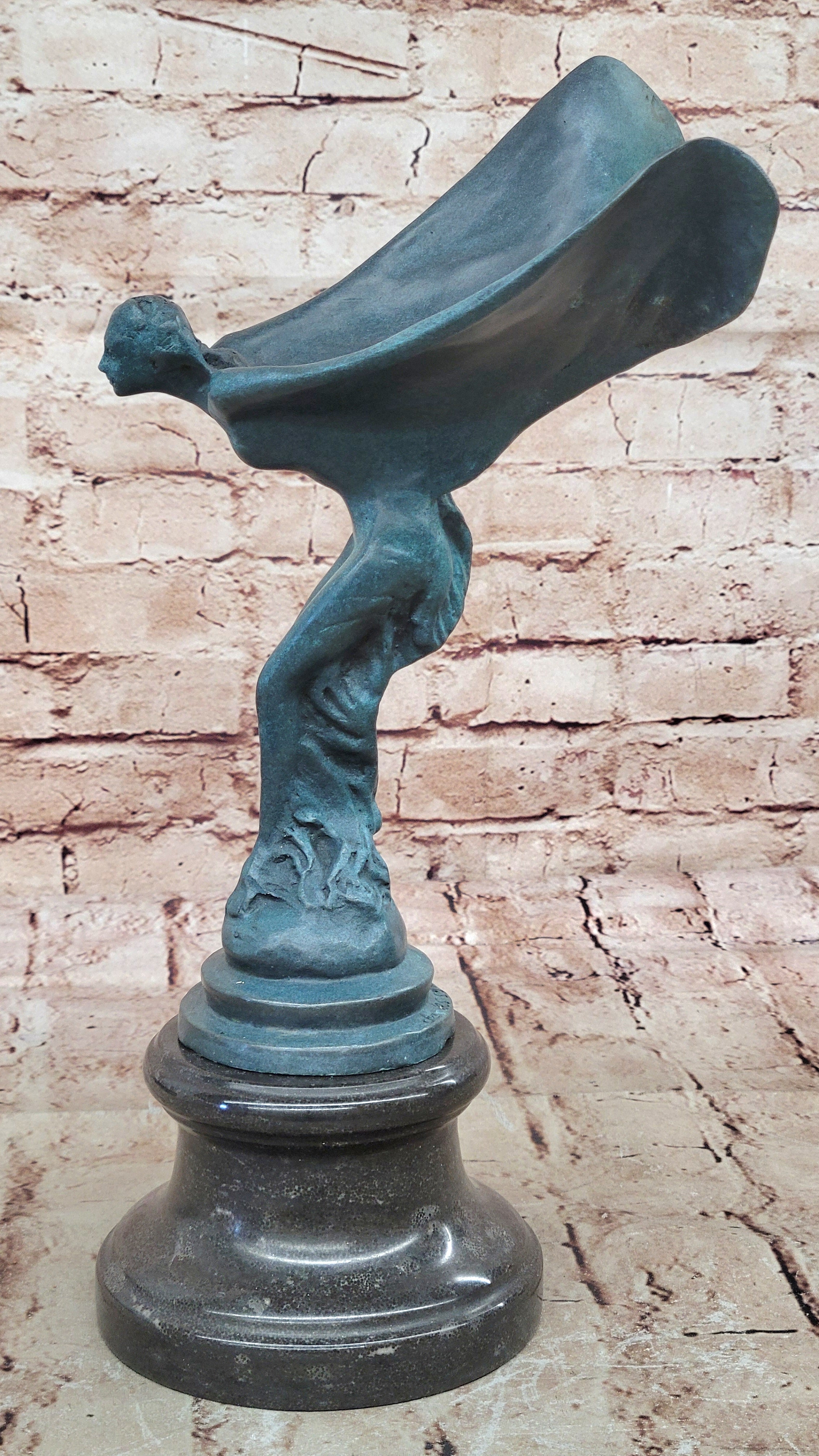 Timeless Lost Wax Method Spirit of Ecstasy Figurine, Genuine Solid Bronze Artwork