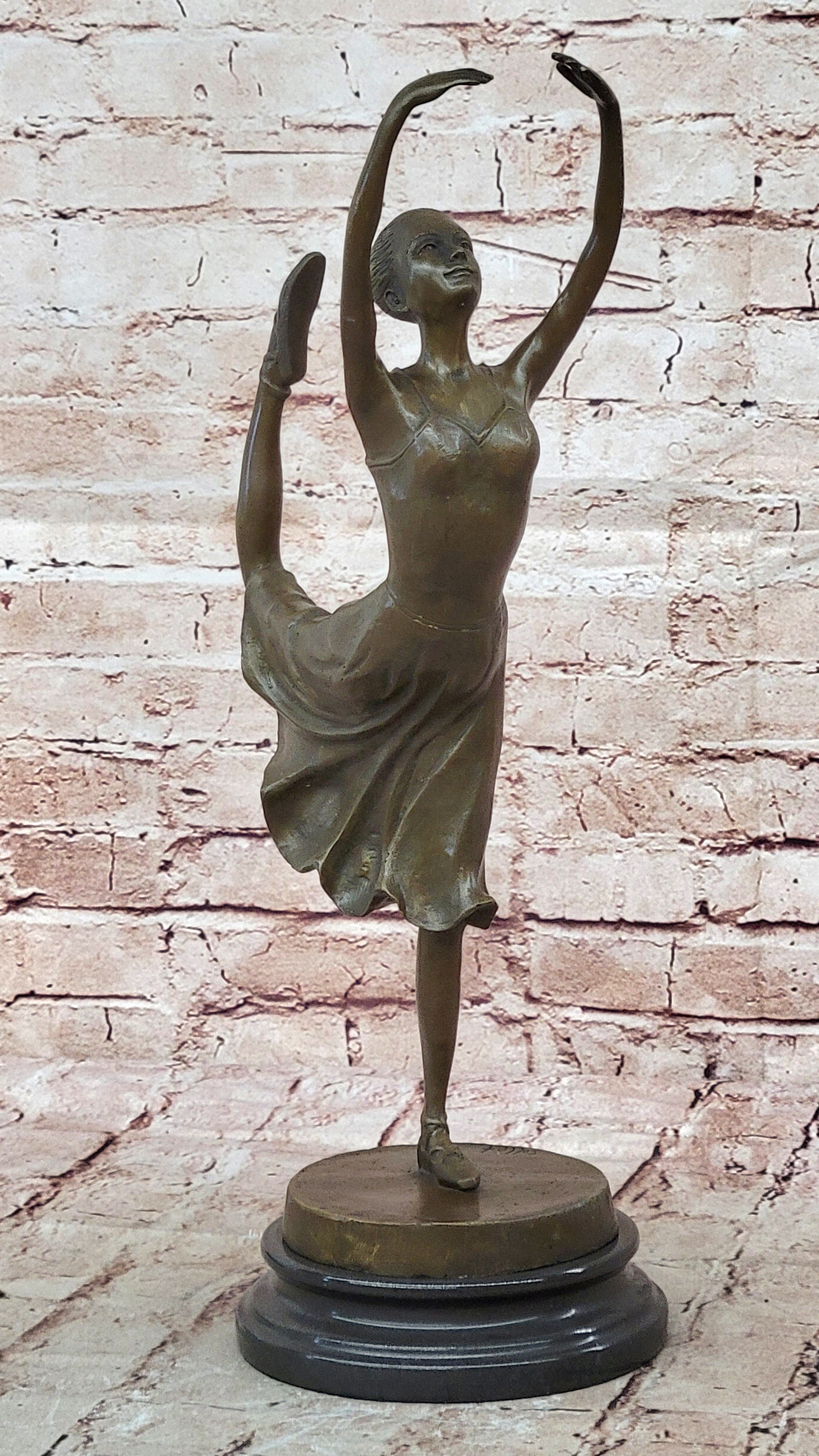 Bronze Ballet Sculpture - Ballerina Girl in Mid Dance Pose -48cm - Marble Base