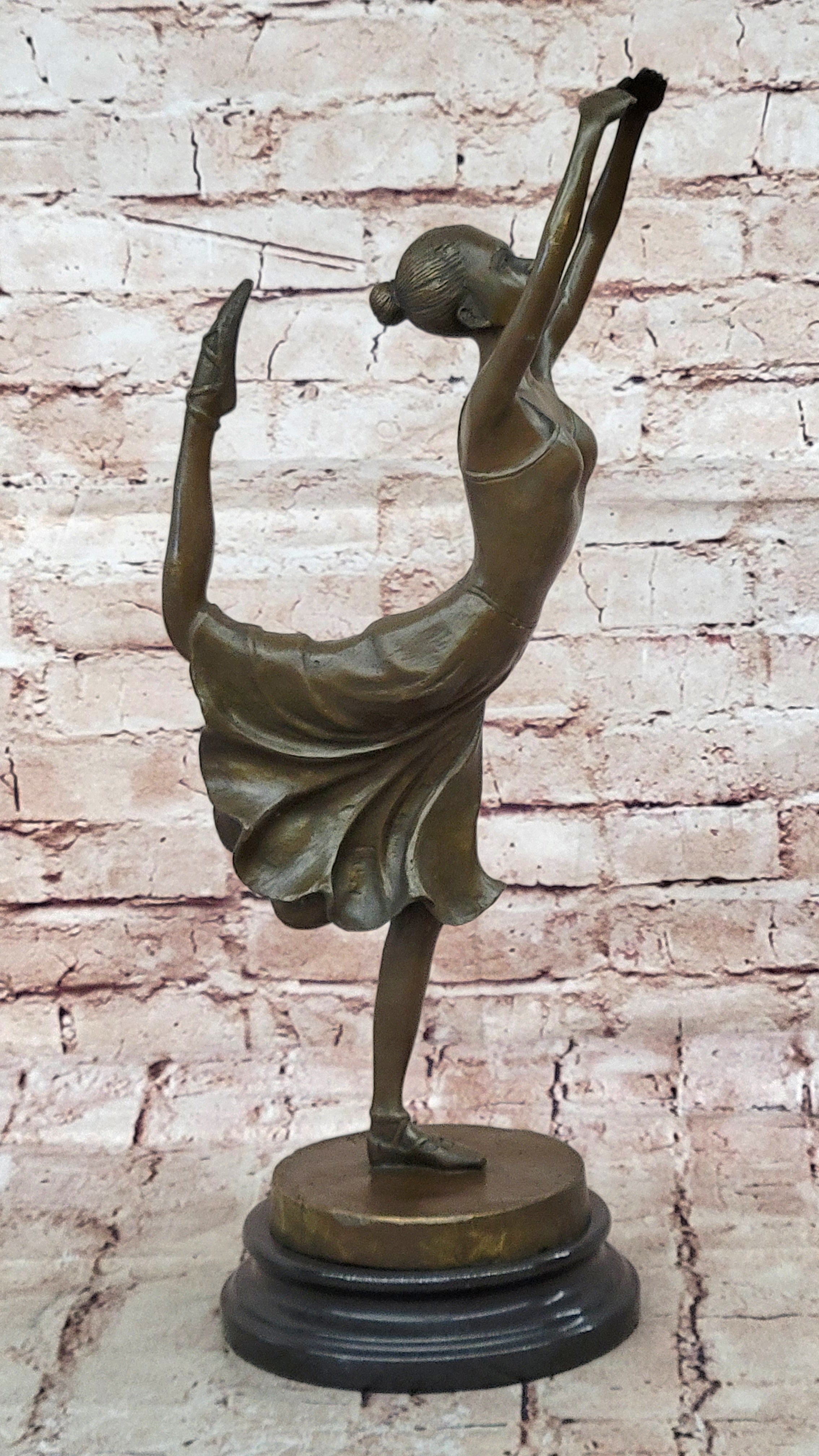 Bronze Ballet Sculpture - Ballerina Girl in Mid Dance Pose -48cm - Marble Base