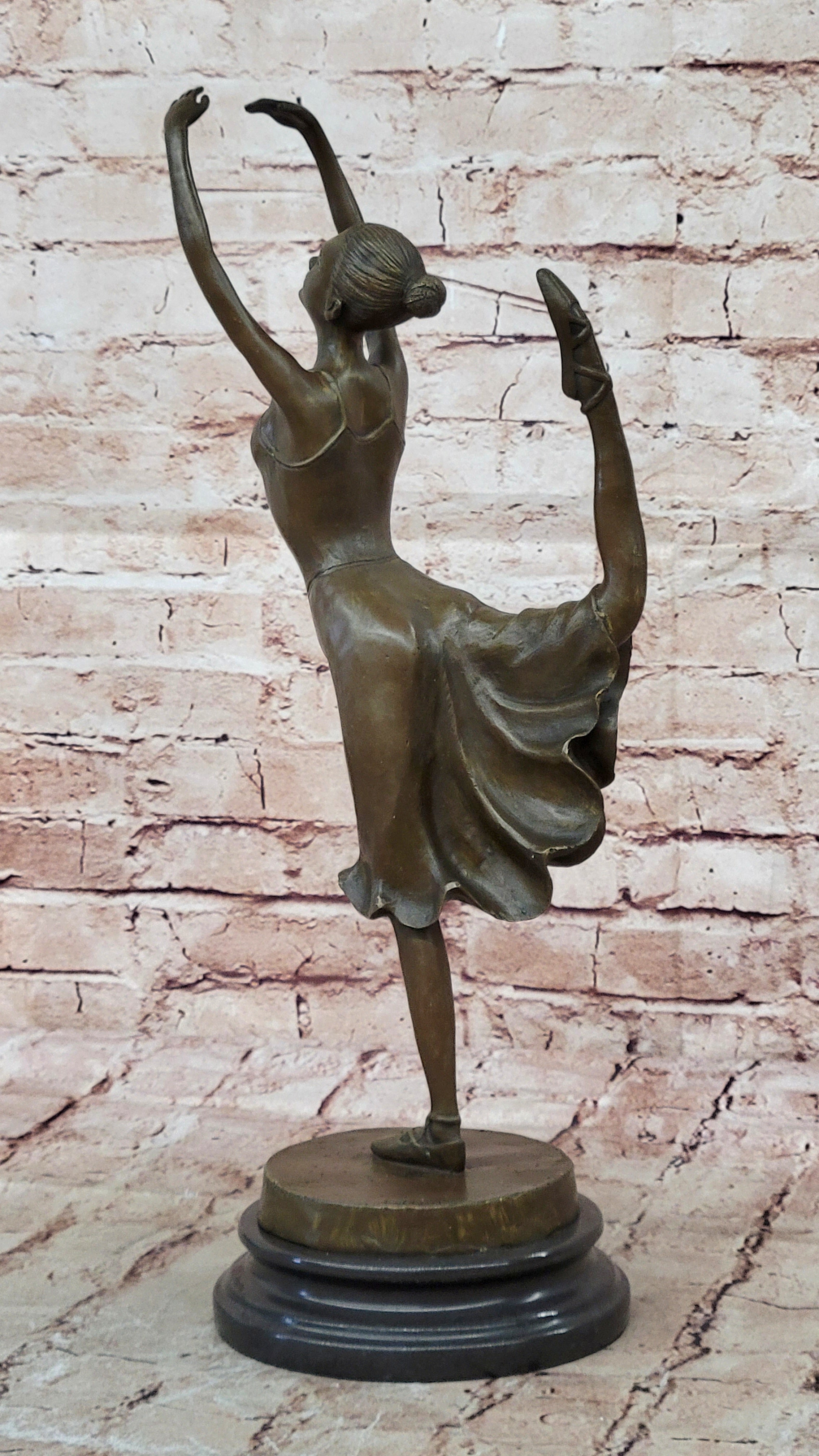 Bronze Ballet Sculpture - Ballerina Girl in Mid Dance Pose -48cm - Marble Base