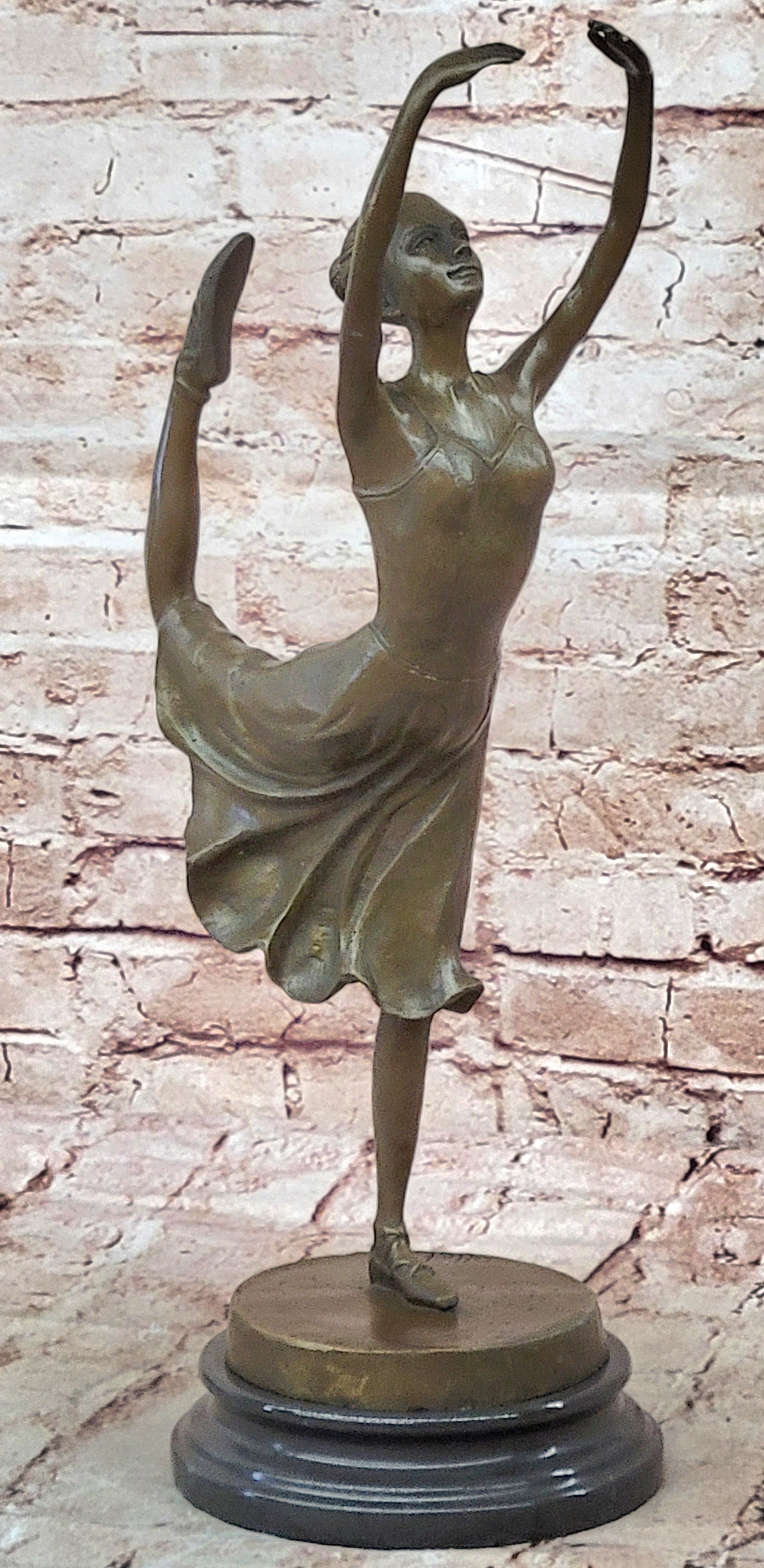 Bronze Ballet Sculpture - Ballerina Girl in Mid Dance Pose -48cm - Marble Base
