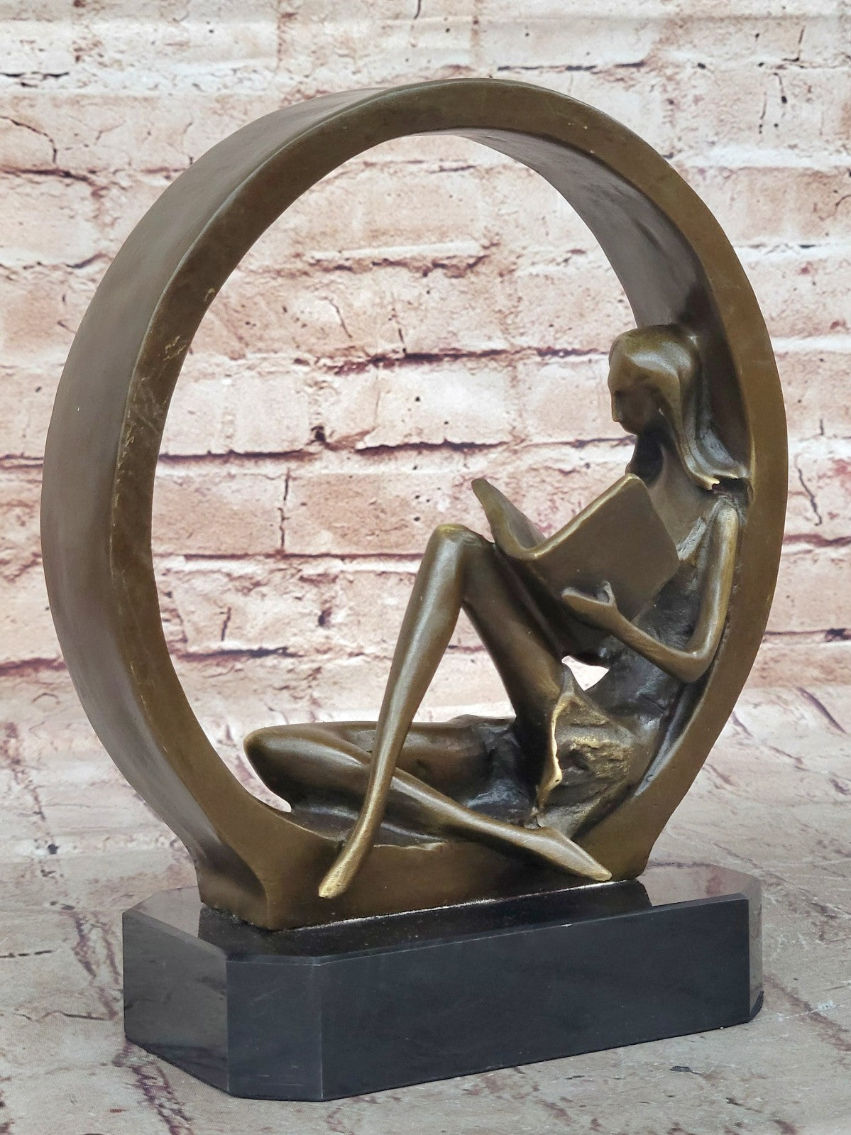Bedroom Decor Vintage Bronze Statue Abstract Modern Art Girl Reading Book