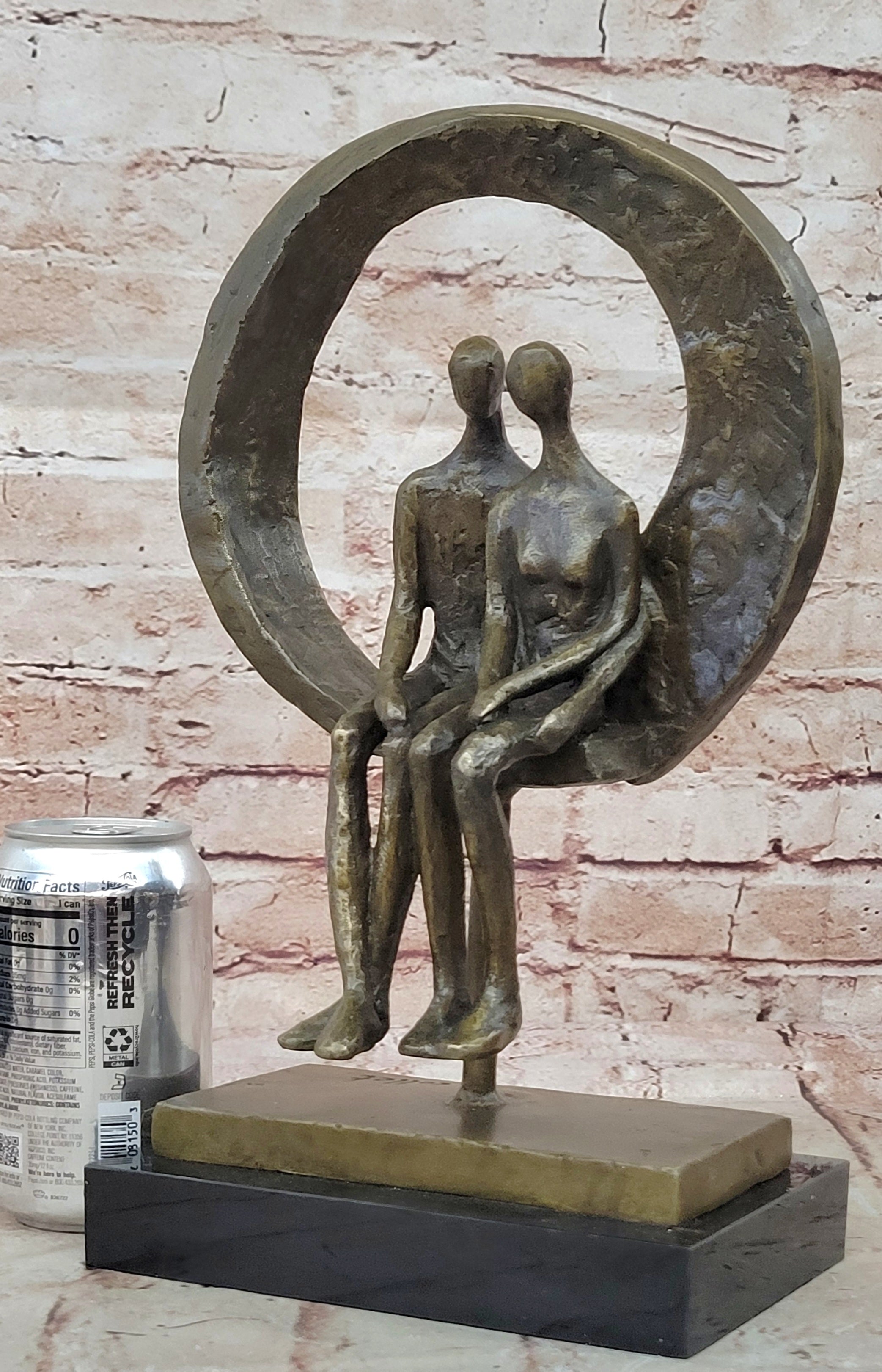 Romantic Abstract Couple Bronze Sculpture – Modern Signed Classic Decor for Sale