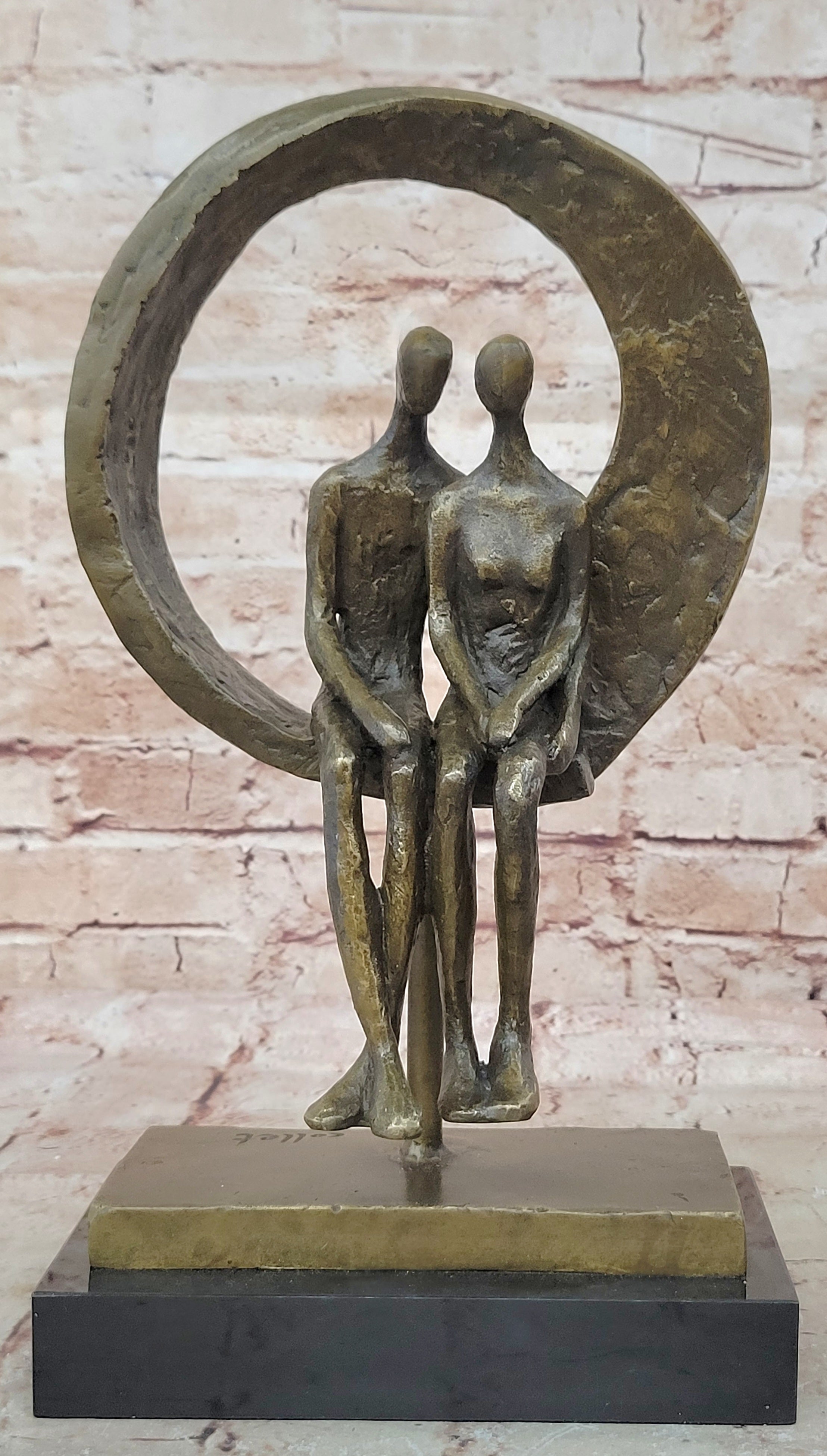 Romantic Abstract Couple Bronze Sculpture – Modern Signed Classic Decor for Sale