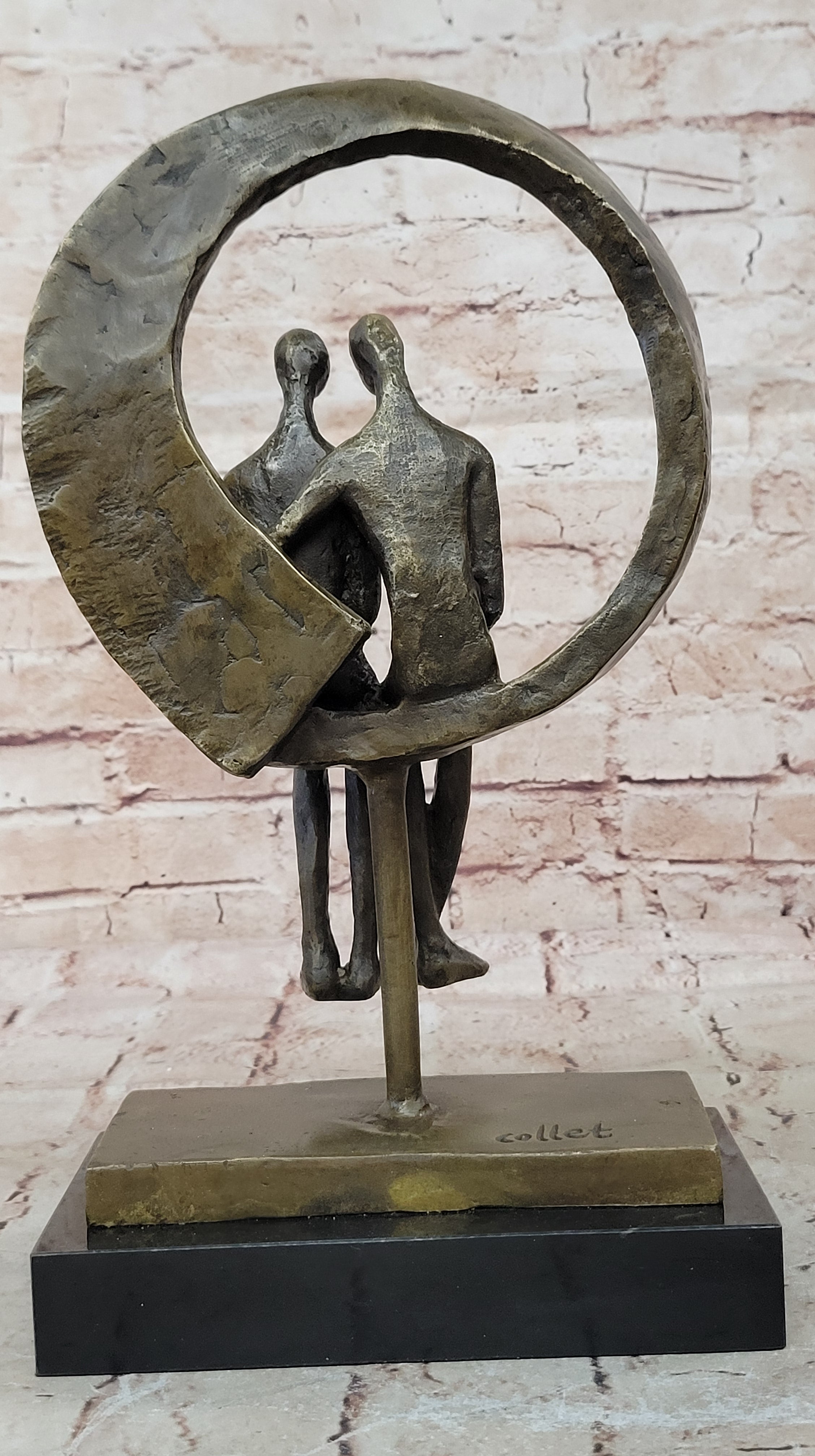 Romantic Abstract Couple Bronze Sculpture – Modern Signed Classic Decor for Sale