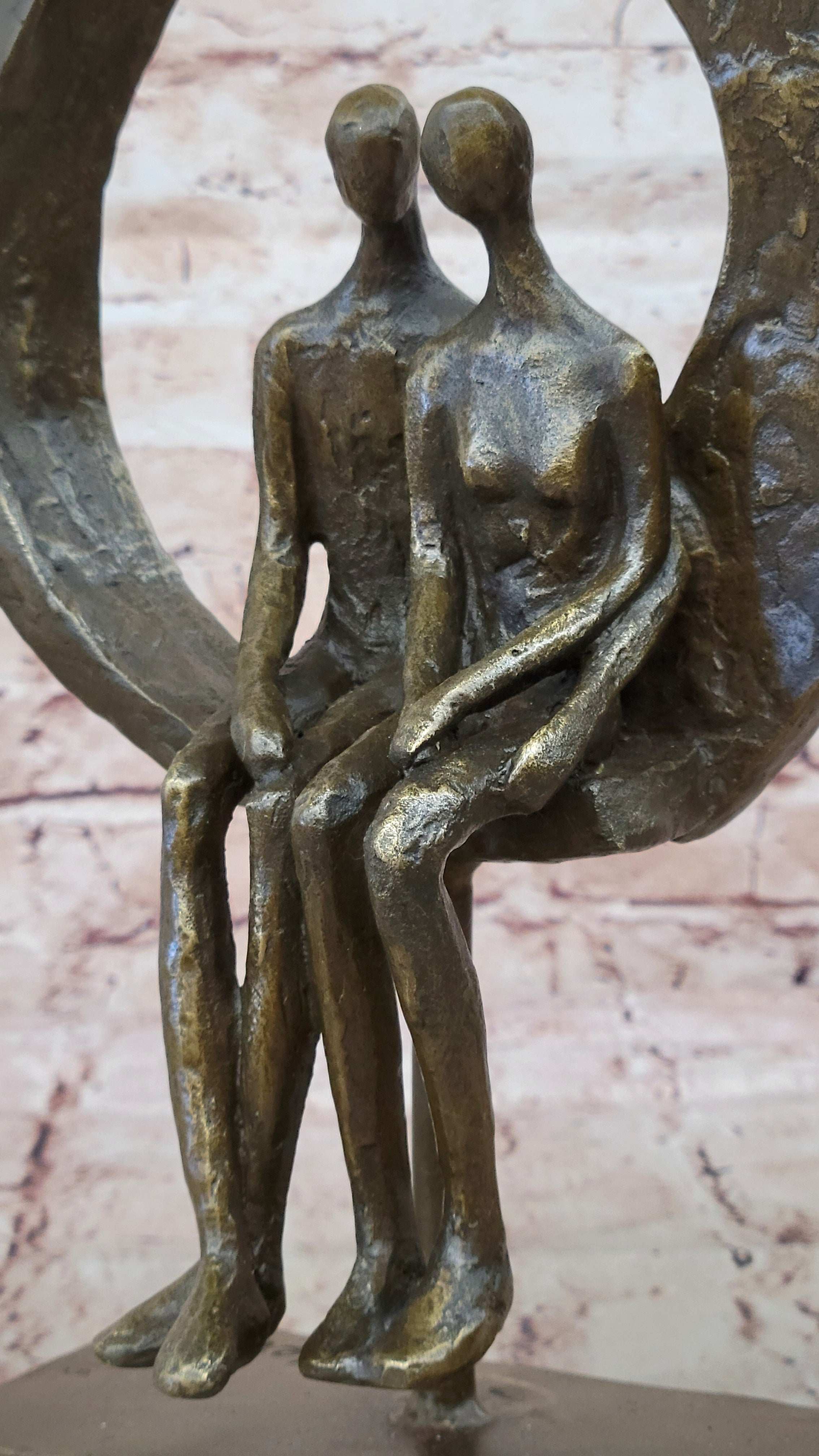 Romantic Abstract Couple Bronze Sculpture – Modern Signed Classic Decor for Sale