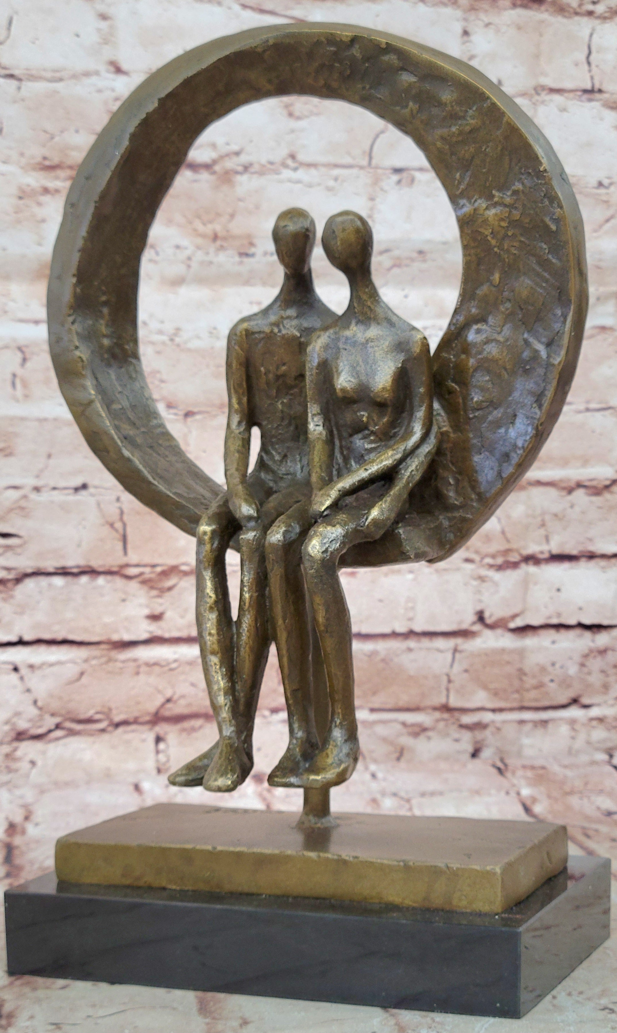 Romantic Abstract Couple Bronze Sculpture – Modern Signed Classic Decor for Sale
