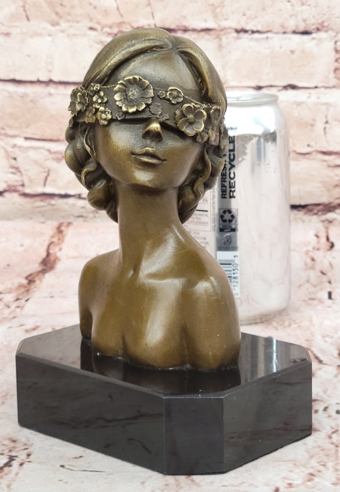 Masked Girl Bronze Sculpture: Hand Made Bust Figurine, Lost Wax Method