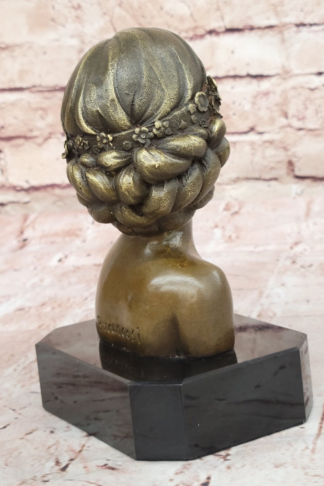 Masked Girl Bronze Sculpture: Hand Made Bust Figurine, Lost Wax Method