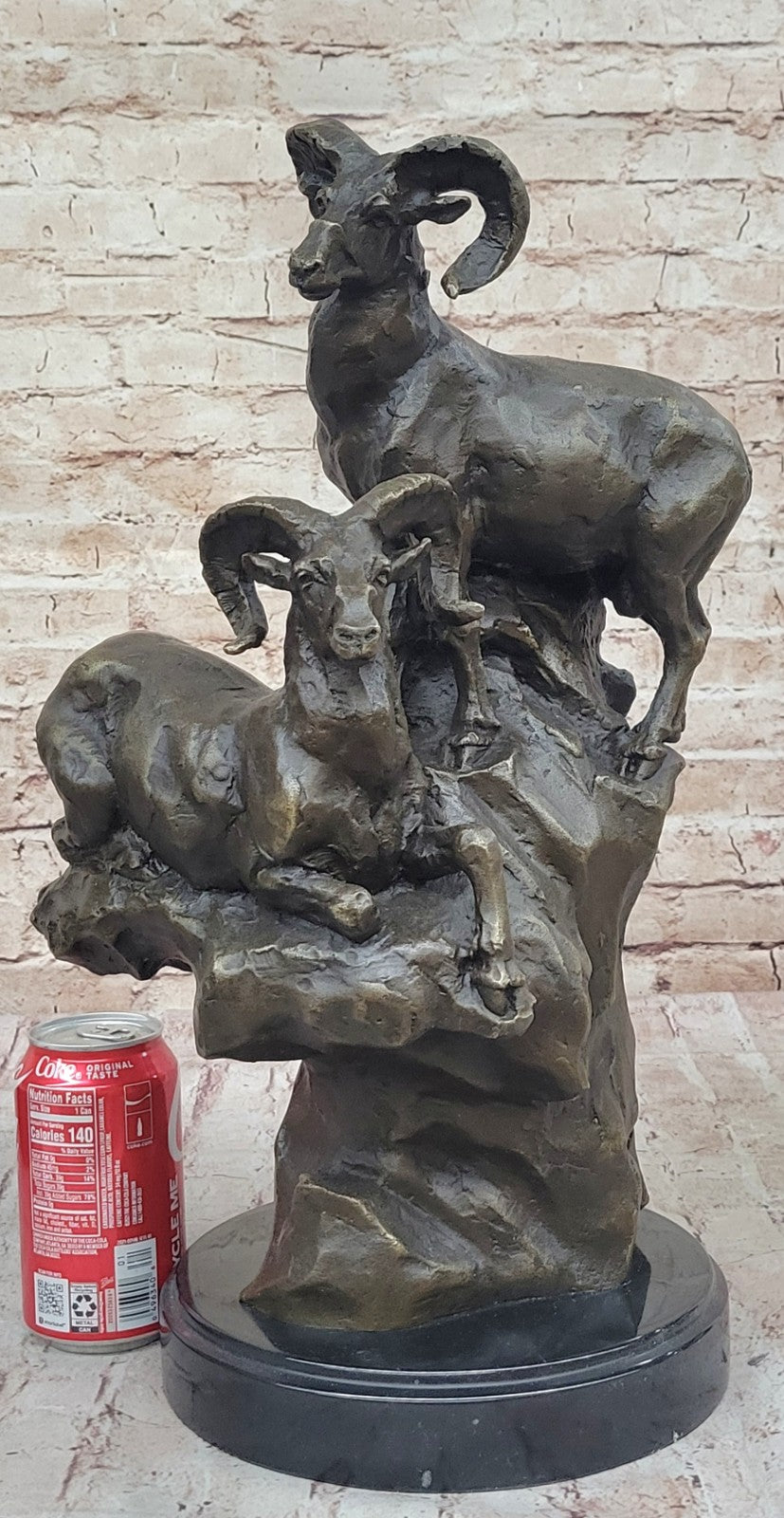 Bronze Sculpture Two Hot Cast Ram Handcrafted Home Office Cabin Decoration Gift