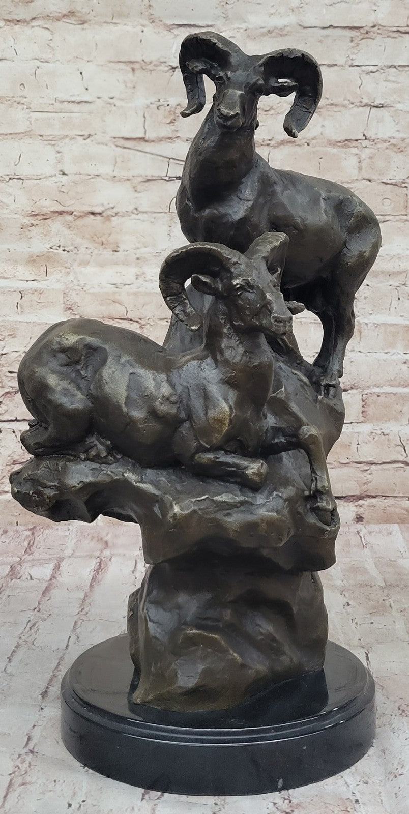 Bronze Sculpture Two Hot Cast Ram Handcrafted Home Office Cabin Decoration Gift