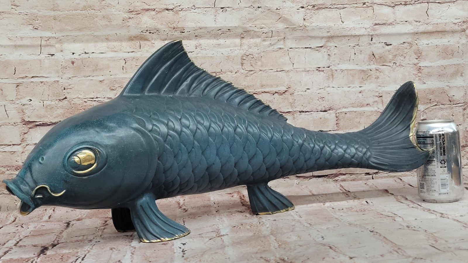 Art Deco Green Patina Fish Fisherman Cabin Decor Bronze Sculpture Figurine