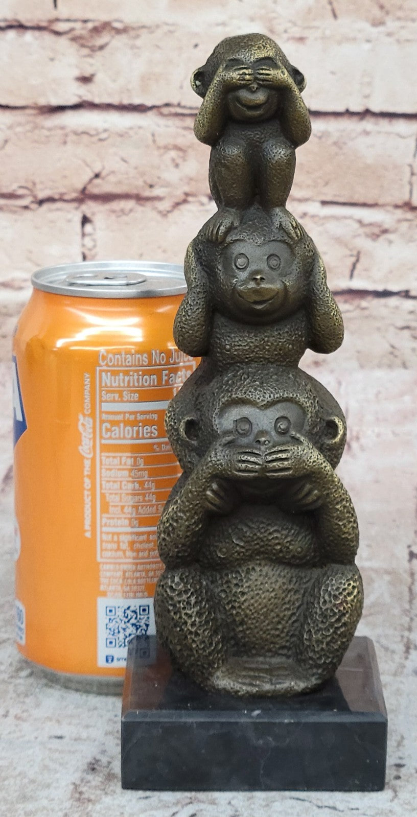 The Hear-No See-No Speak-No Evil Monkeys Statue pure 100% Real Bronze statue