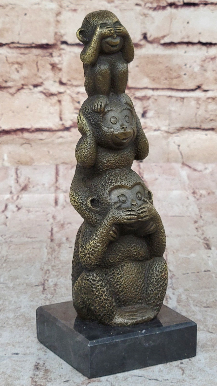 The Hear-No See-No Speak-No Evil Monkeys Statue pure 100% Real Bronze statue
