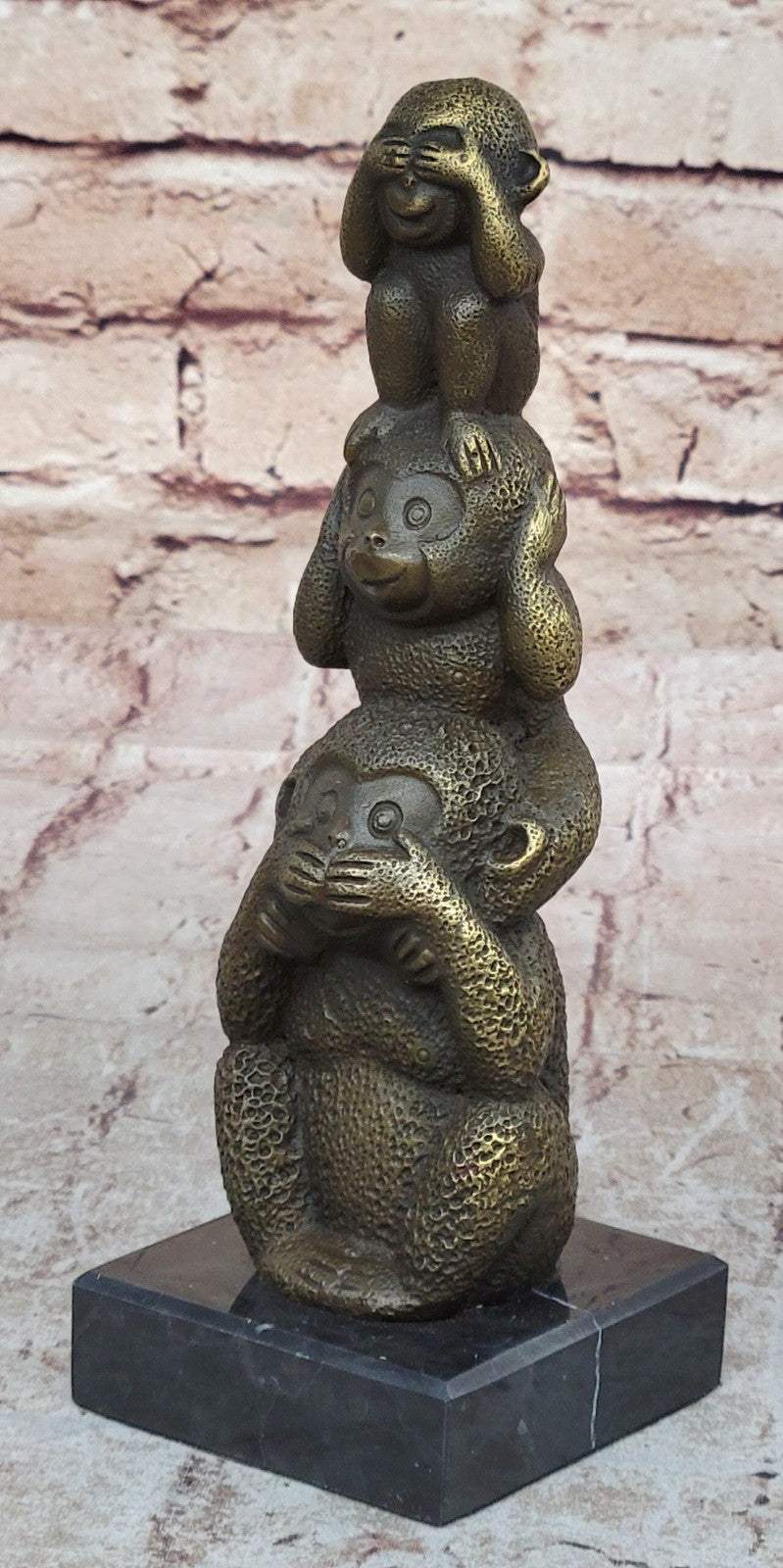 The Hear-No See-No Speak-No Evil Monkeys Statue pure 100% Real Bronze statue