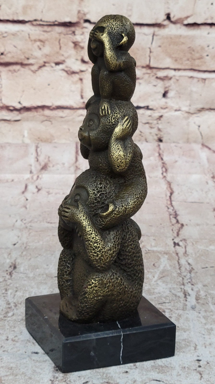 The Hear-No See-No Speak-No Evil Monkeys Statue pure 100% Real Bronze statue