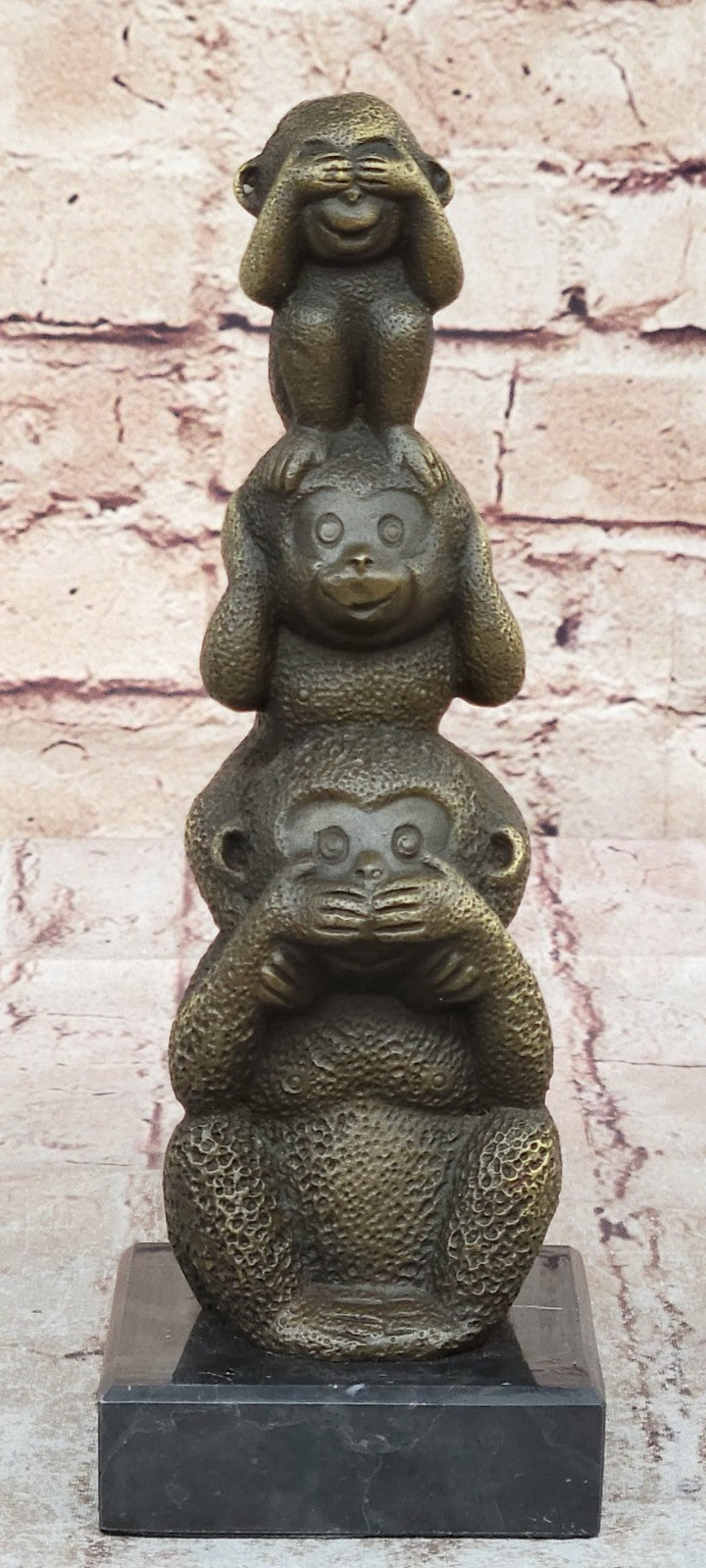 The Hear-No See-No Speak-No Evil Monkeys Statue pure 100% Real Bronze statue