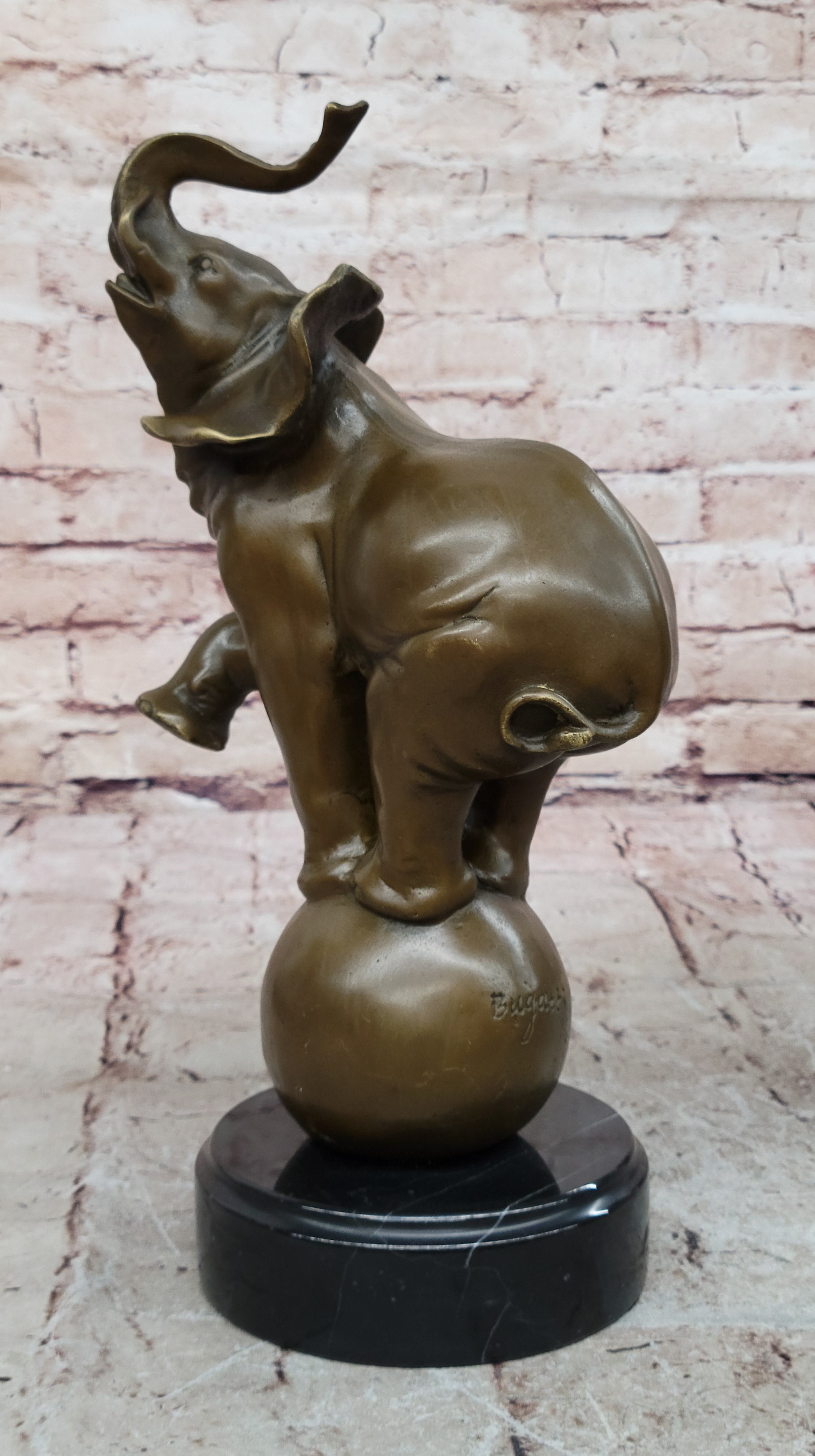 Abstract Modern Art Signed Bugatti Elephant Book End Bookend Bronze Statue