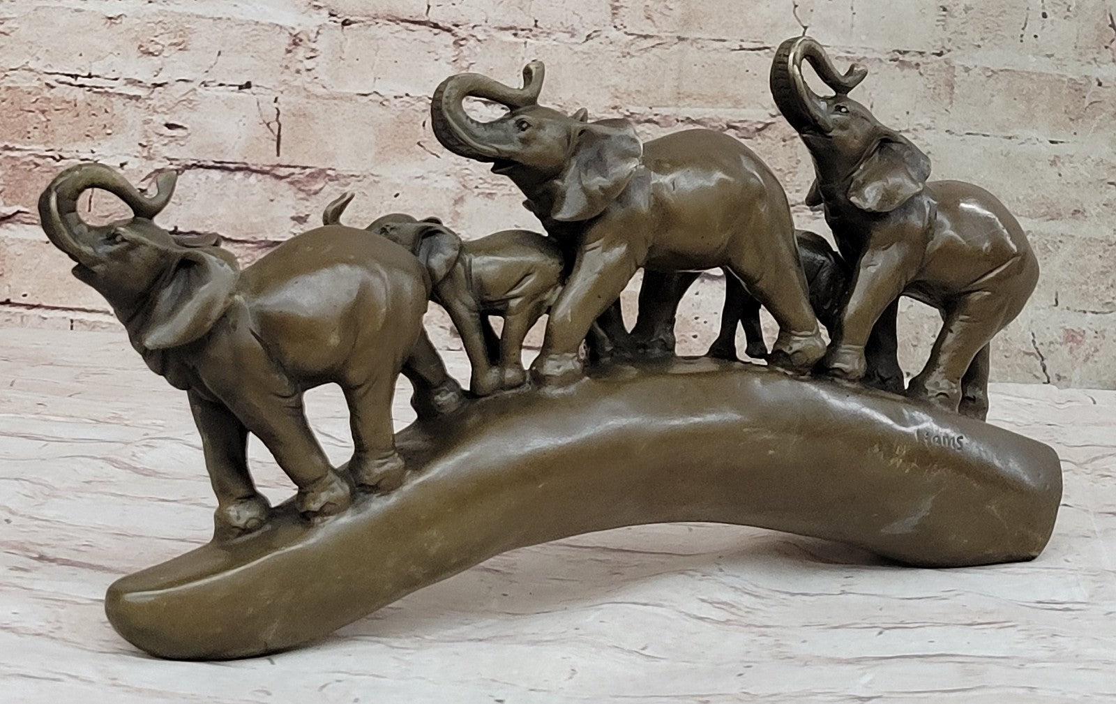 Original Artwork by American artist Williams Pack of Happy Elephants Bronze Statue