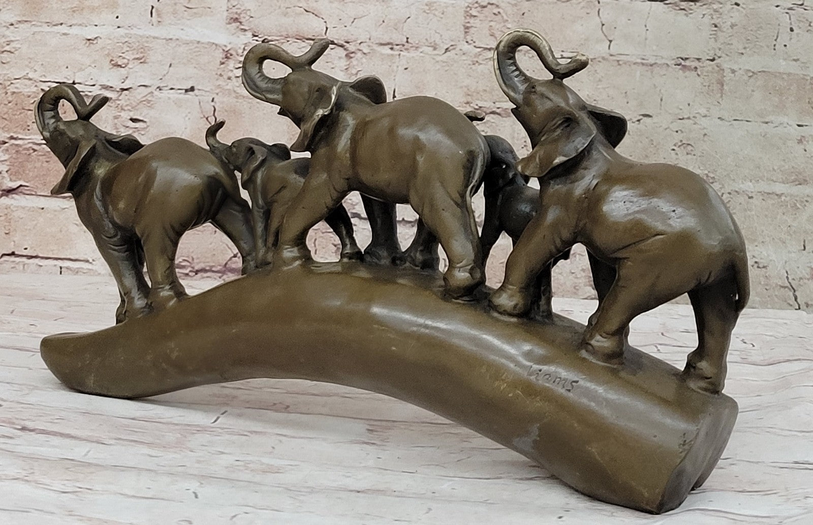 Original Artwork by American artist Williams Pack of Happy Elephants Bronze Statue