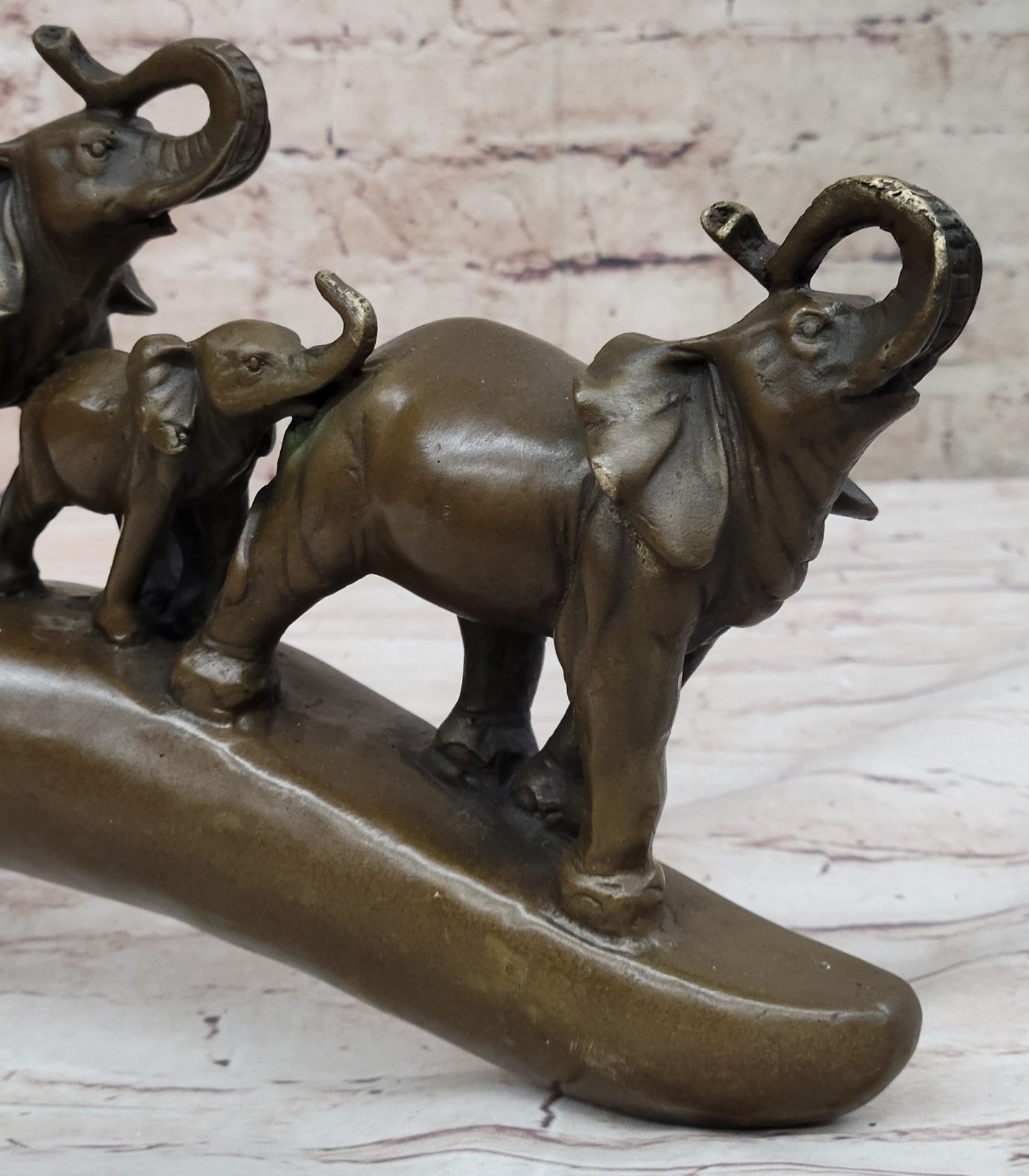 Original Artwork by American artist Williams Pack of Happy Elephants Bronze Statue