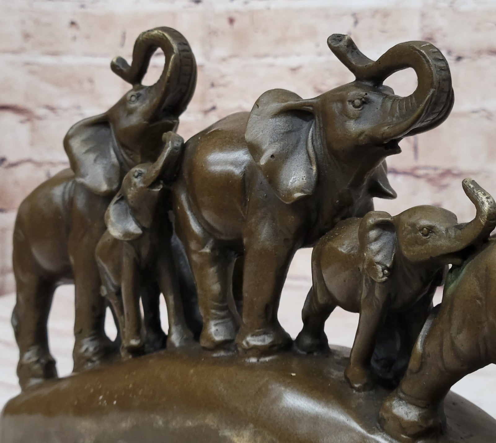 Original Artwork by American artist Williams Pack of Happy Elephants Bronze Statue