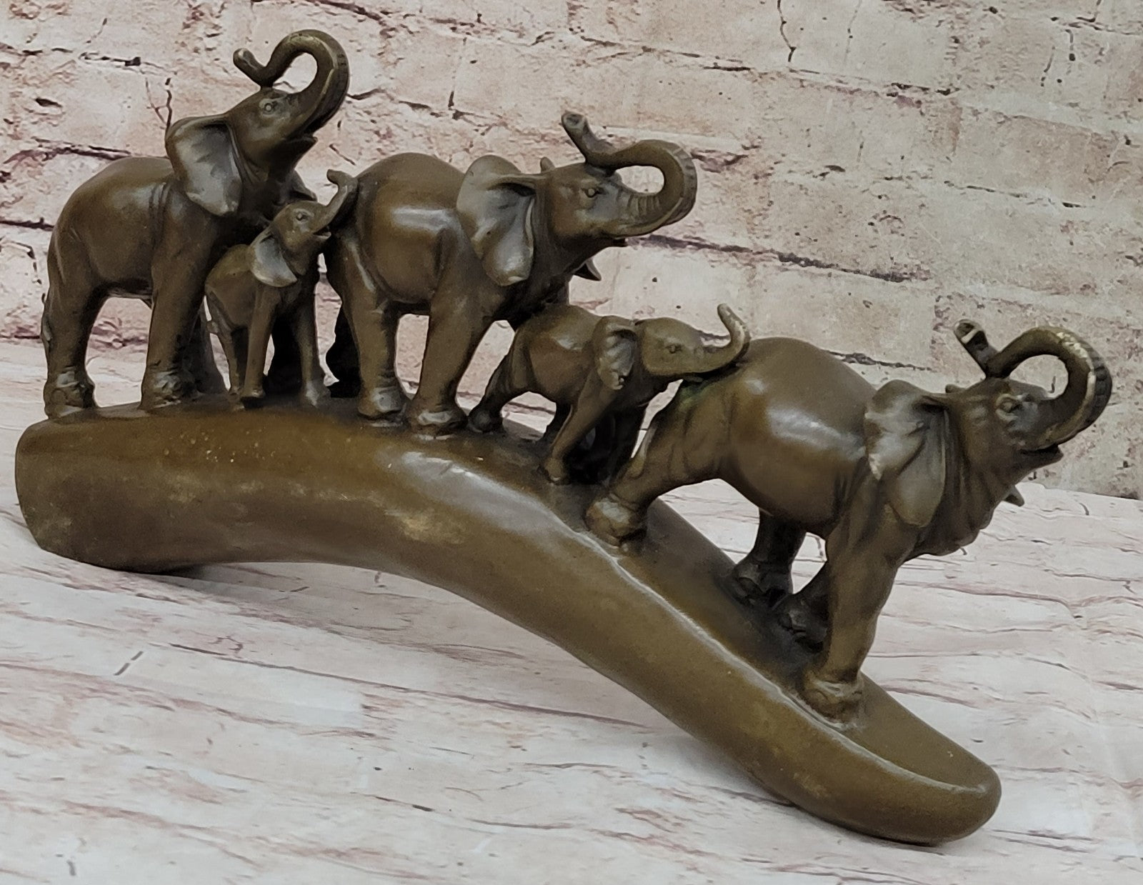 Original Artwork by American artist Williams Pack of Happy Elephants Bronze Statue