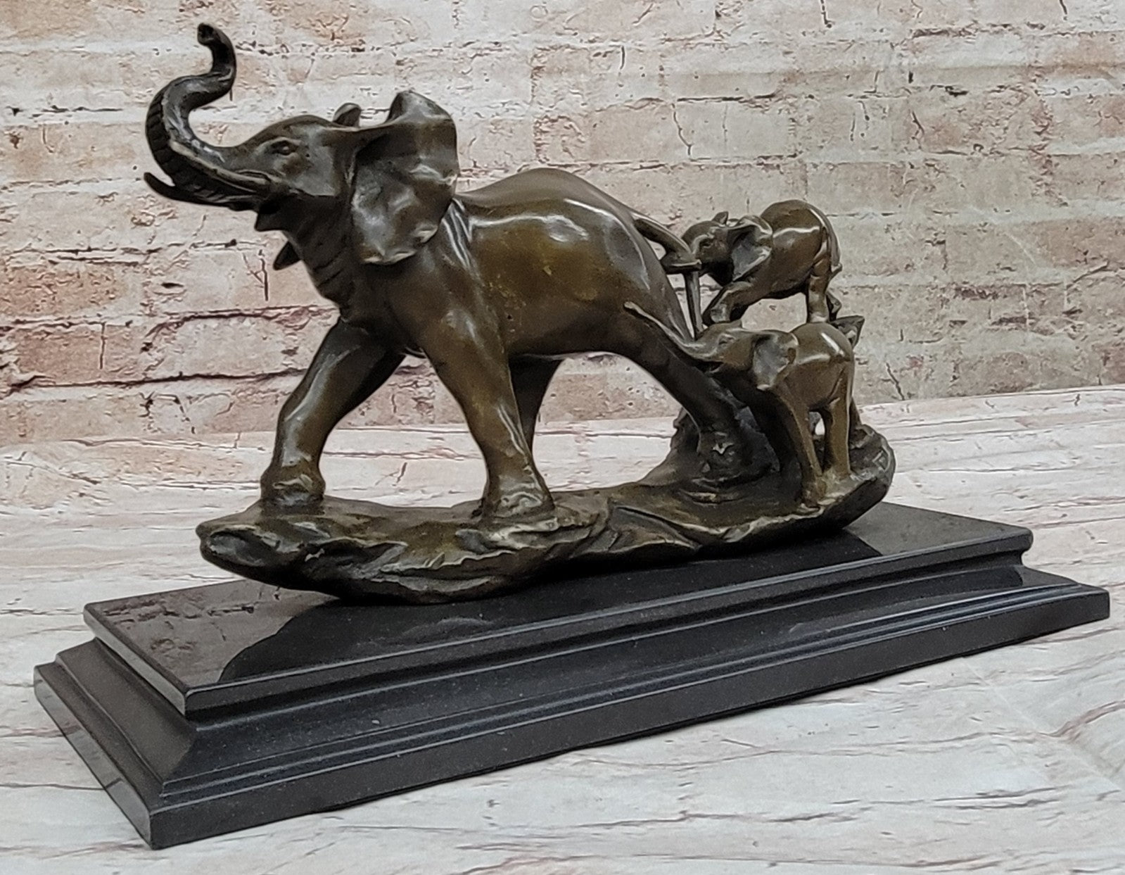 Graceful Bronze Statue of a Mother Elephant and Twin Calves - Signed Artwork by Williams