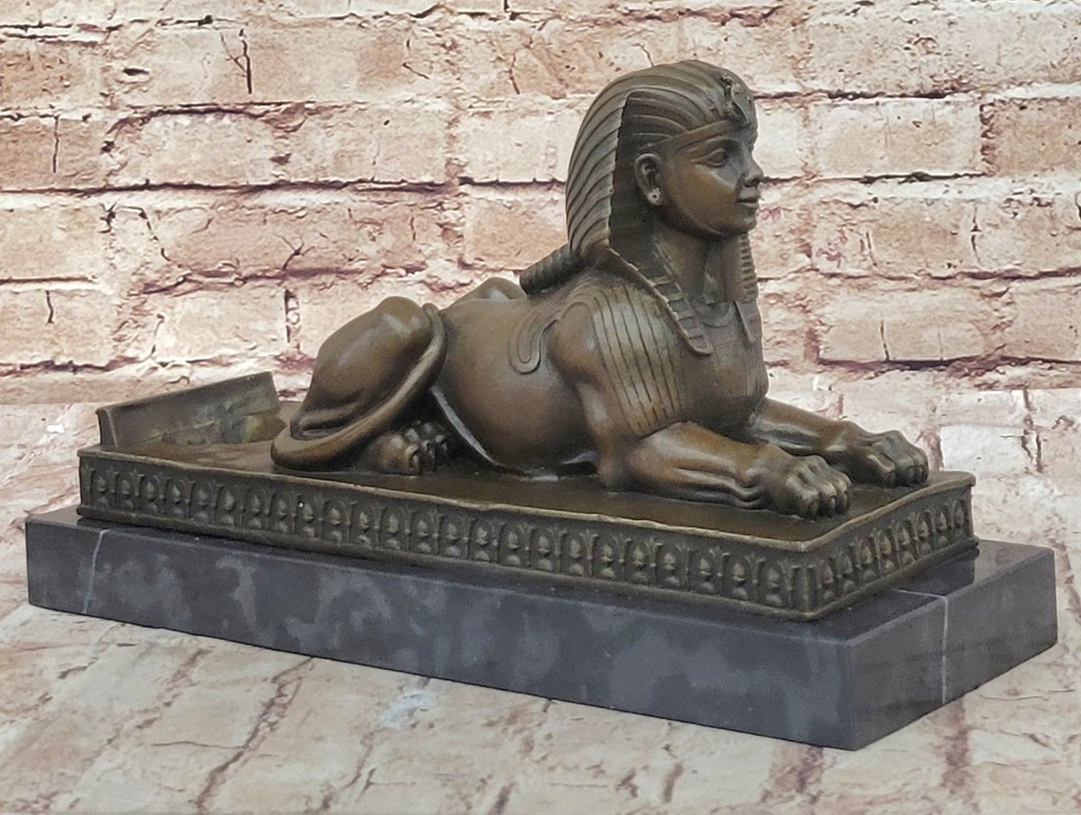 VINTAGE LARGE FABULOUS SPHINX BRONZE STATUES EGYPTIAN PHAROAH LION HAND MADE