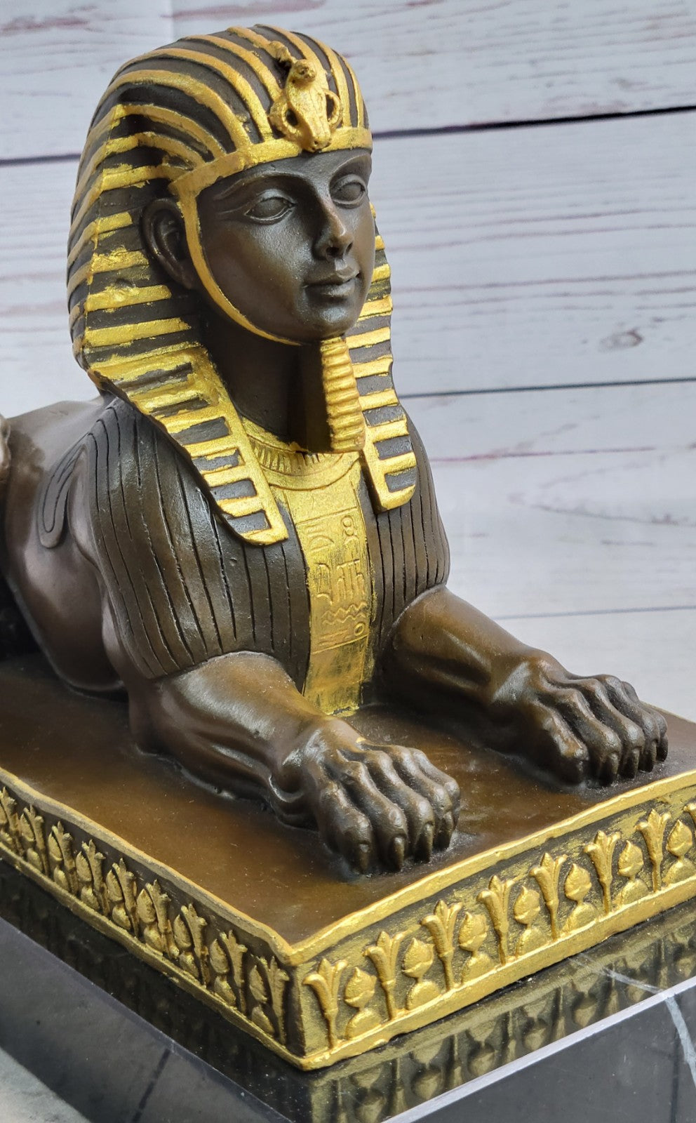 Stunning French Genuine Bronze sphinx Lion angel head Gothic Sculpture Statue