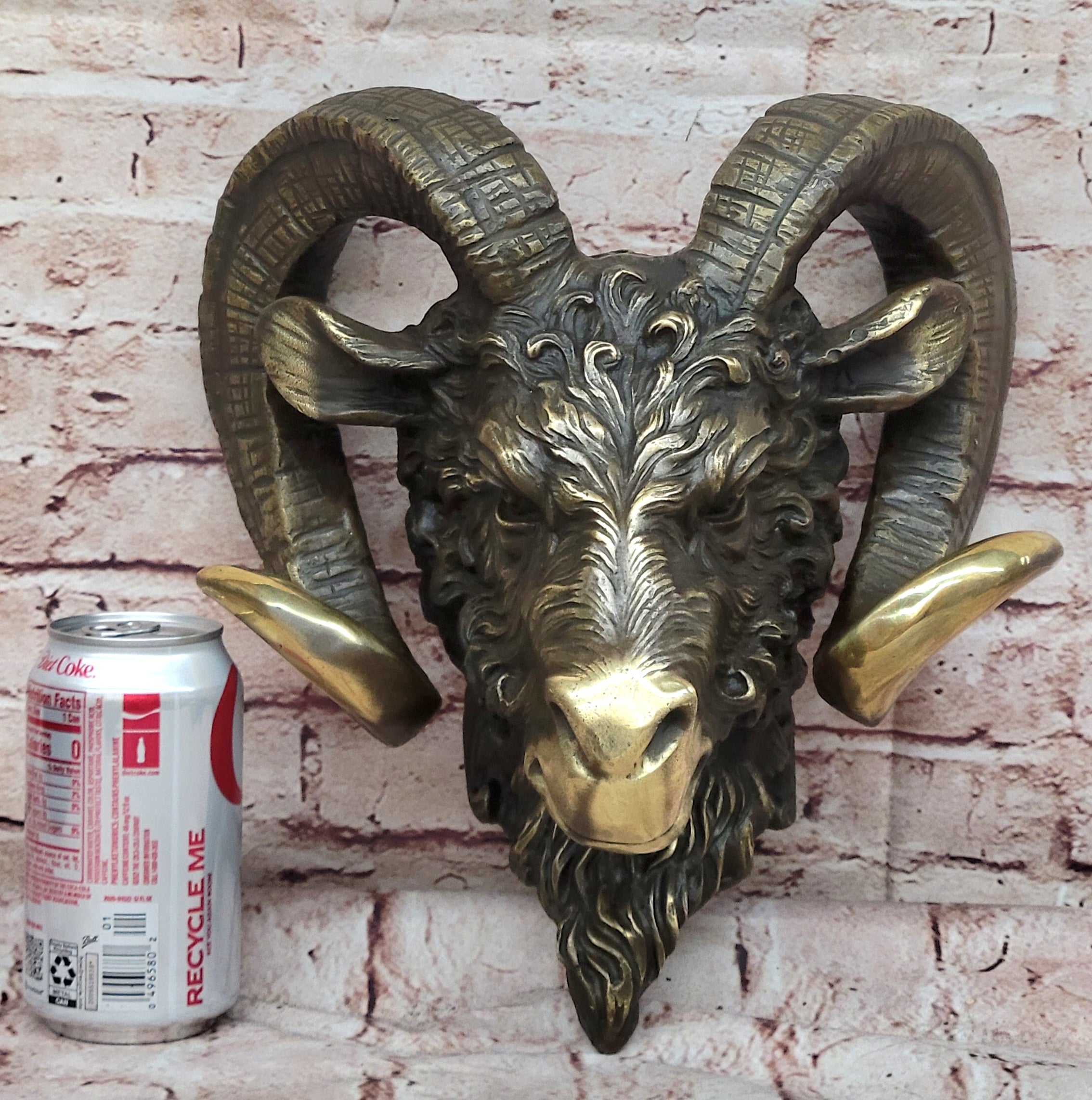 Signed Original Mascot Ram Head Bronze Sculpture Marble Base Statue Figurine Art