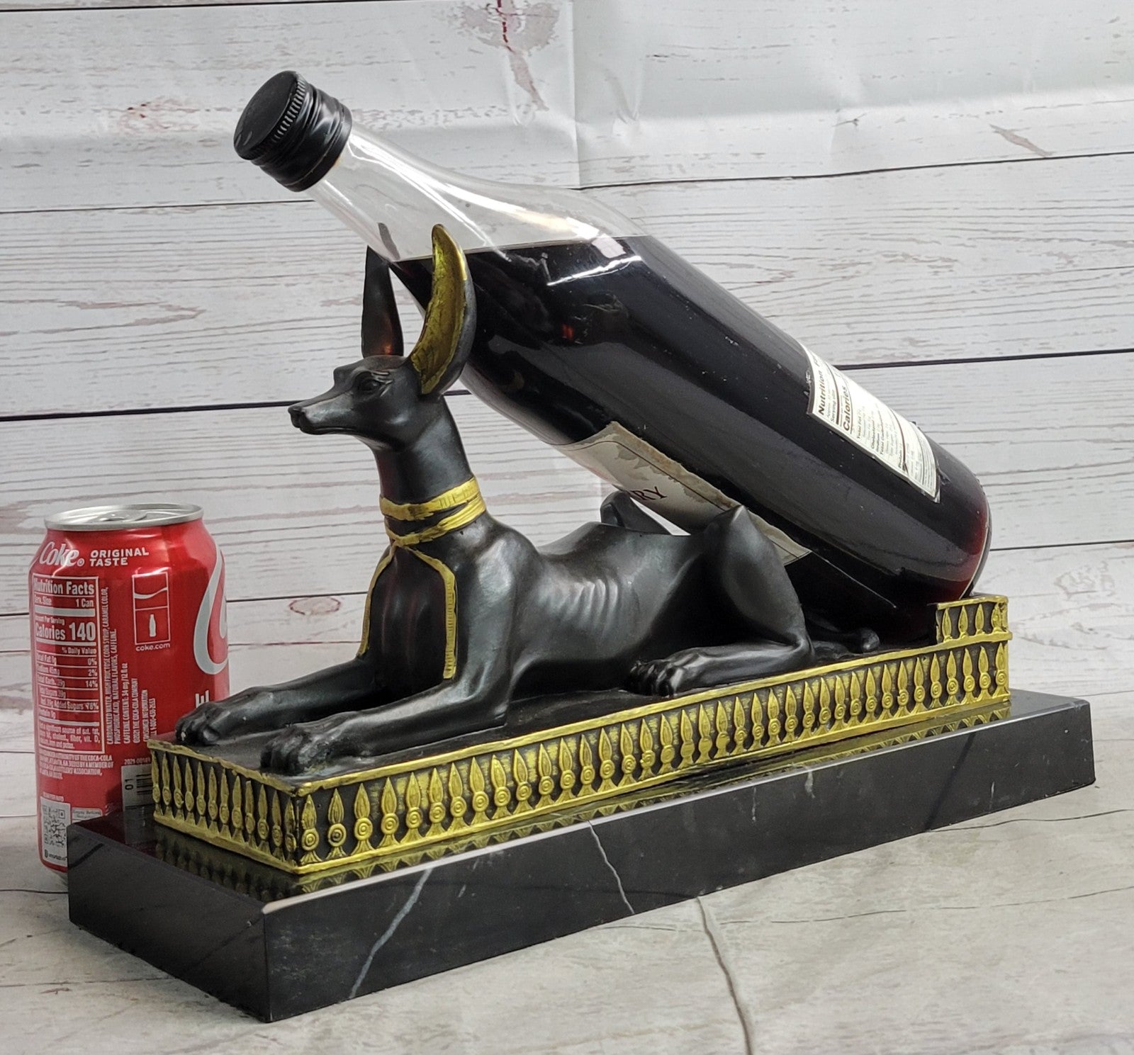 Ancient Egyptian Large Genuine Bronze Anubis Afterlife God on Pedestal Figurine