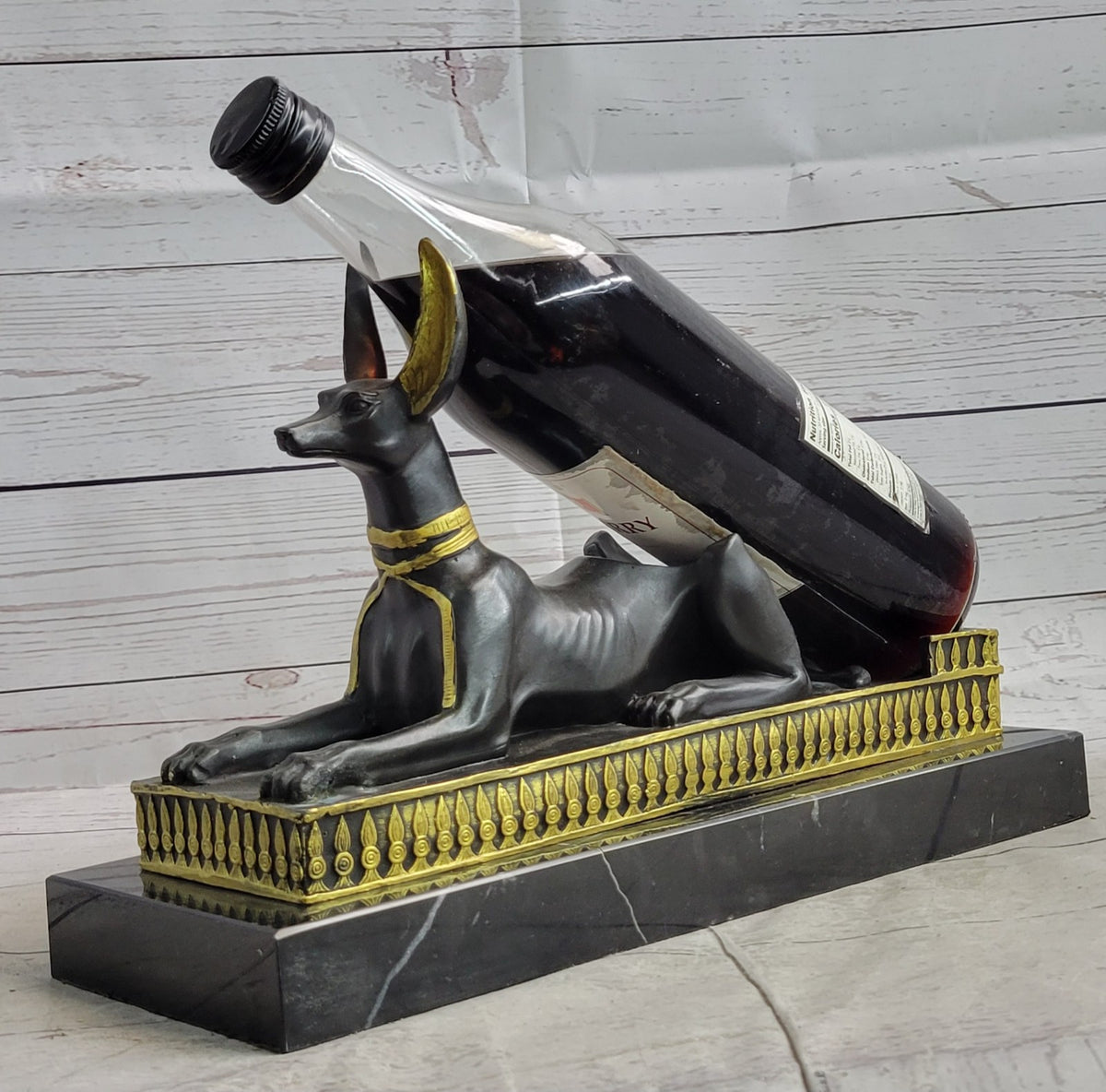 Ancient Egyptian Large Genuine Bronze Anubis Afterlife God on Pedestal Figurine
