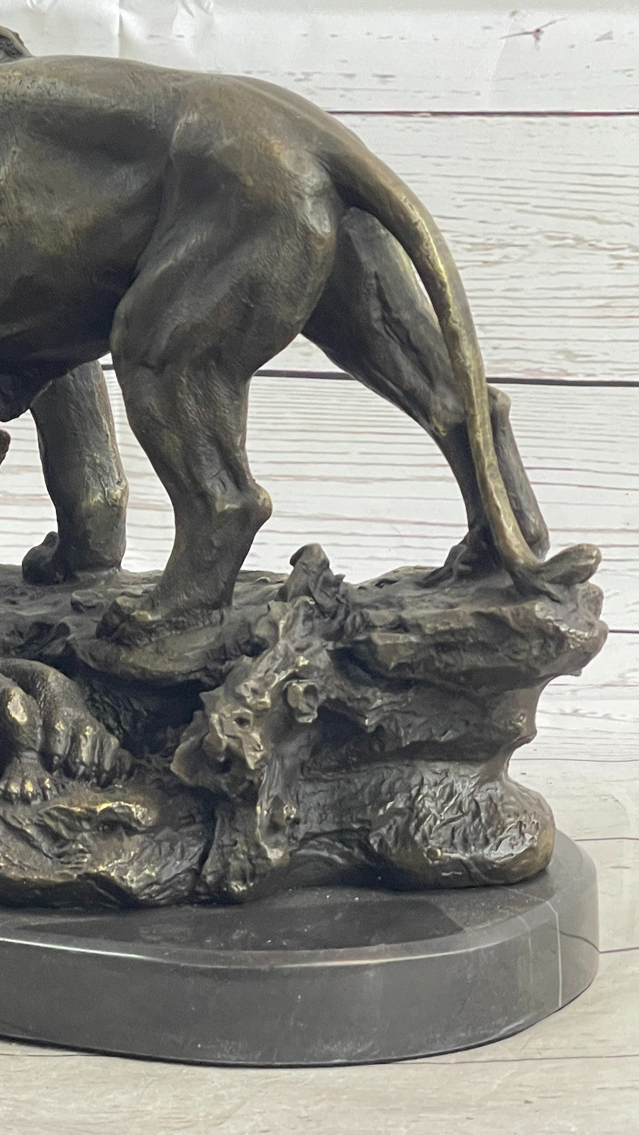 15" “Huge Classic pure Bronze Marble statue Art Lion family Mom Sculpture Art