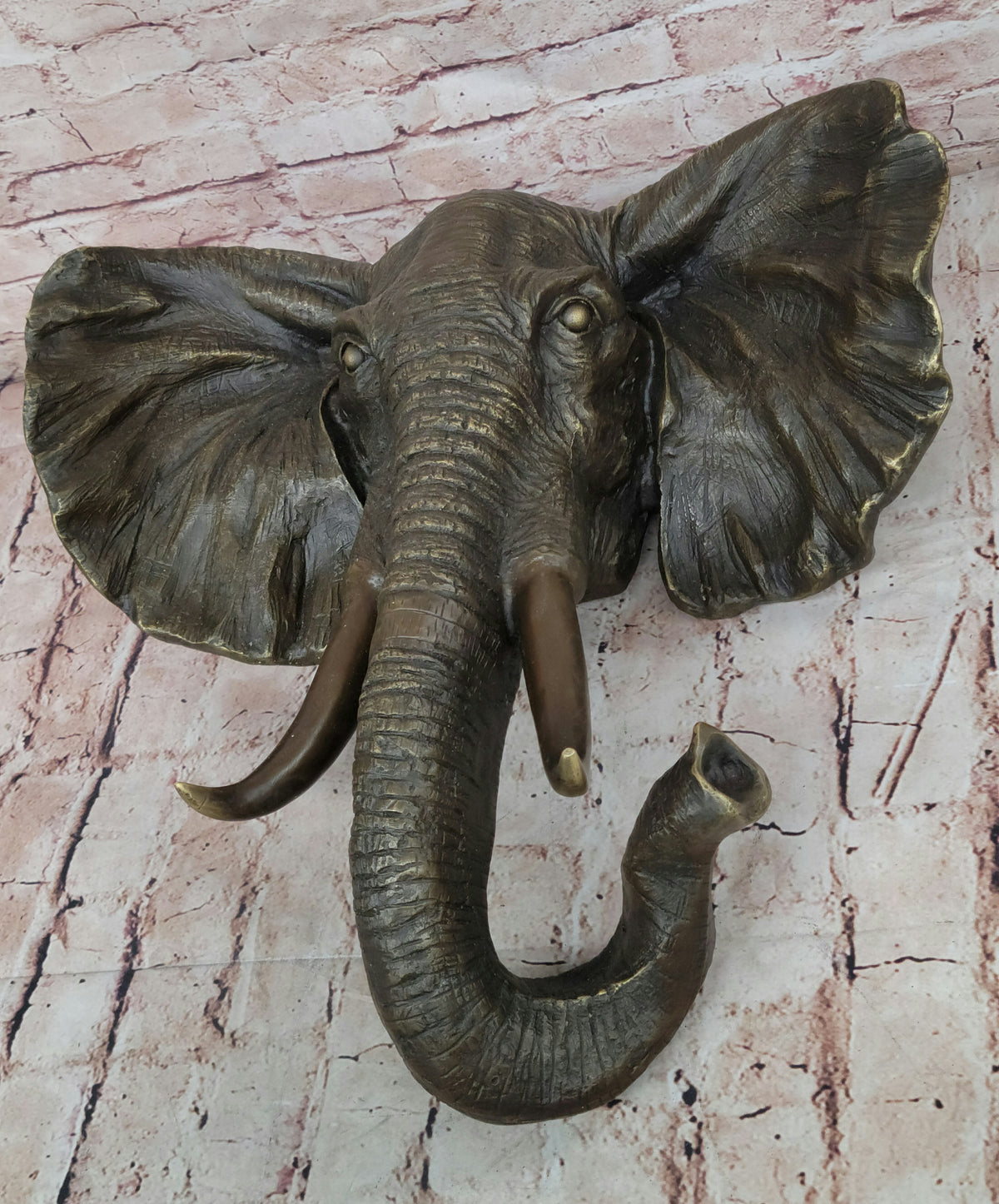 48 CM Western Art Deco Pure Bronze Elephant Hand Made Wall Bust Art Sculpture