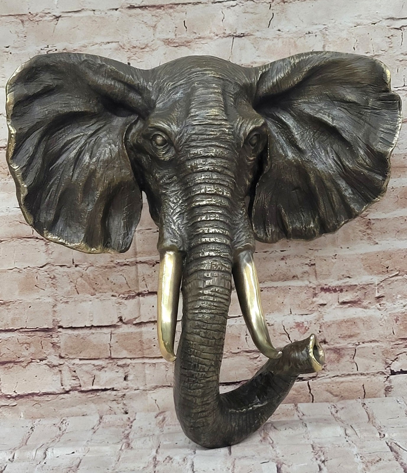 48 CM Western Art Deco Pure Bronze Elephant Hand Made Wall Bust Art Sculpture