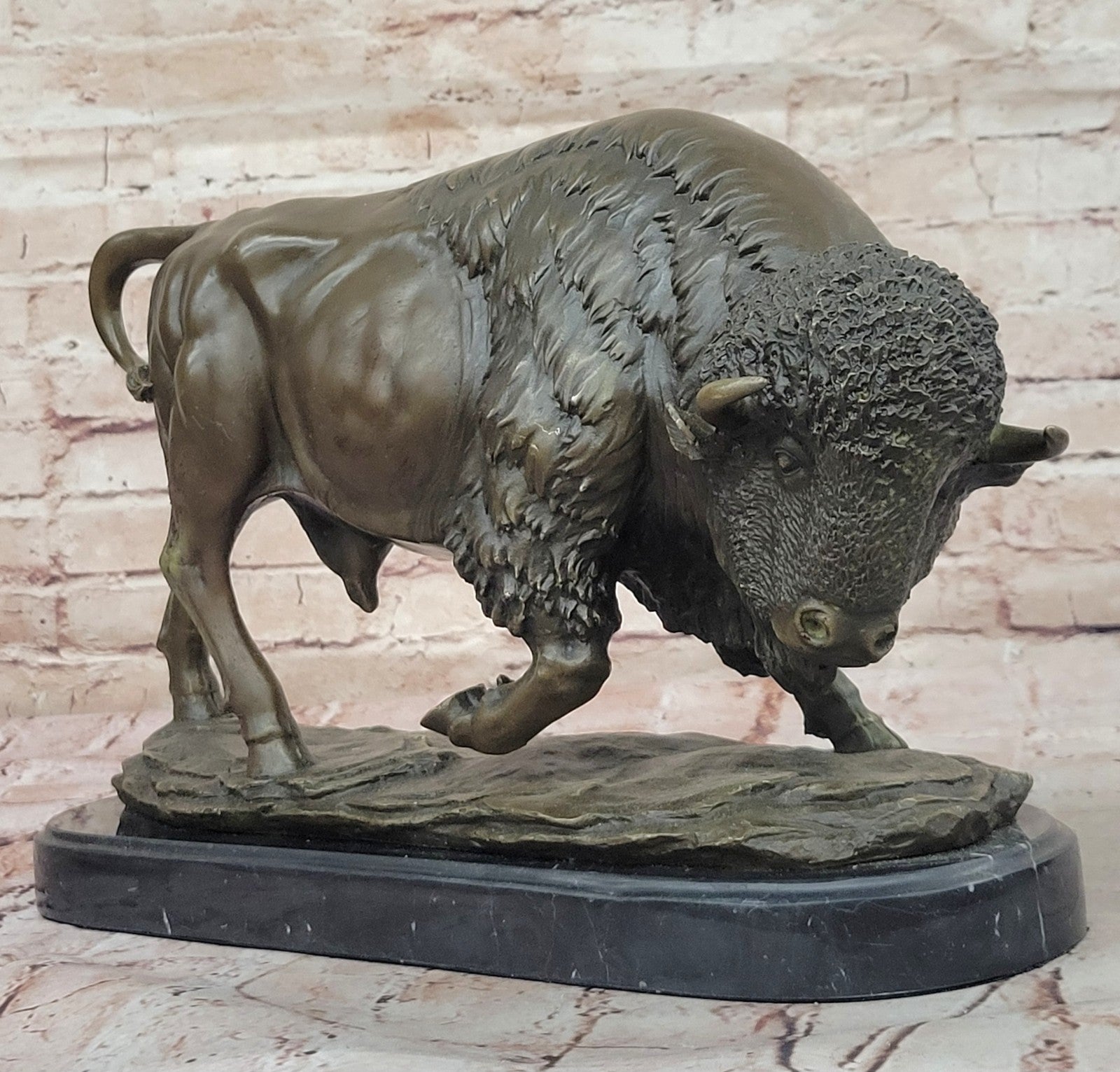 Handcrafted bronze sculpture SALE Marble Deco Art Bison Buffalo American Larg