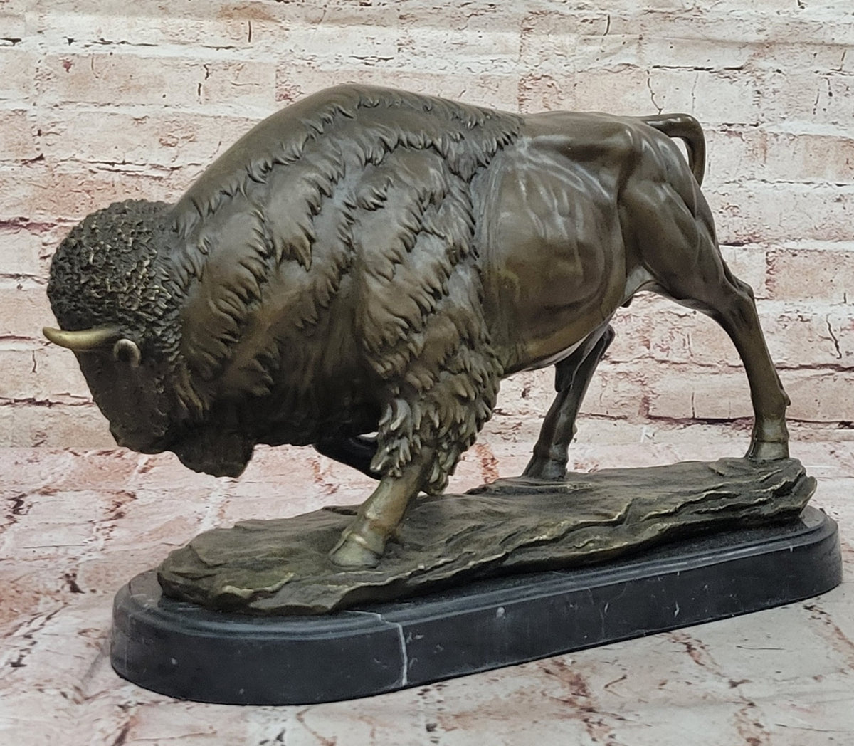 Handcrafted bronze sculpture SALE Marble Deco Art Bison Buffalo American Larg
